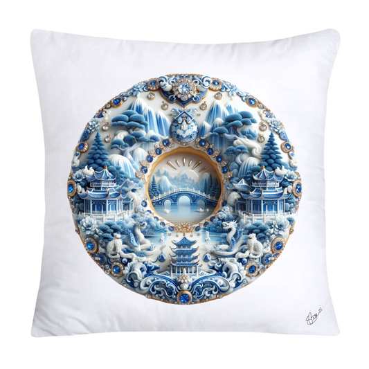 Whimsical Blue Willow Donut Throw Pillow Covers 18x18-1295