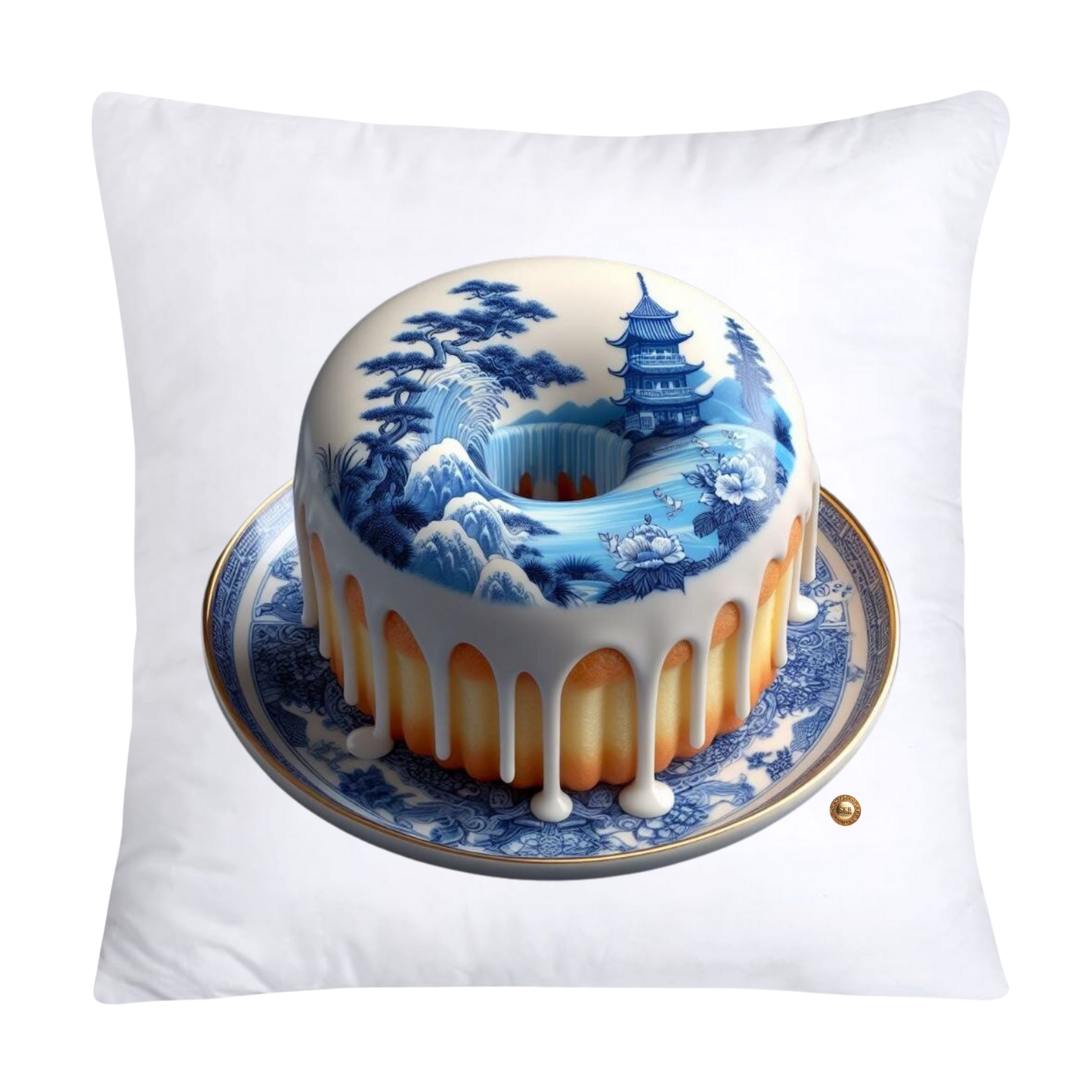 18x18 Blue Willow Whimsical Donut Throw Pillow Covers-2262