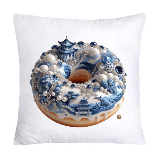 18x18 Blue Willow Whimsical Donut Throw Pillow Covers-2273