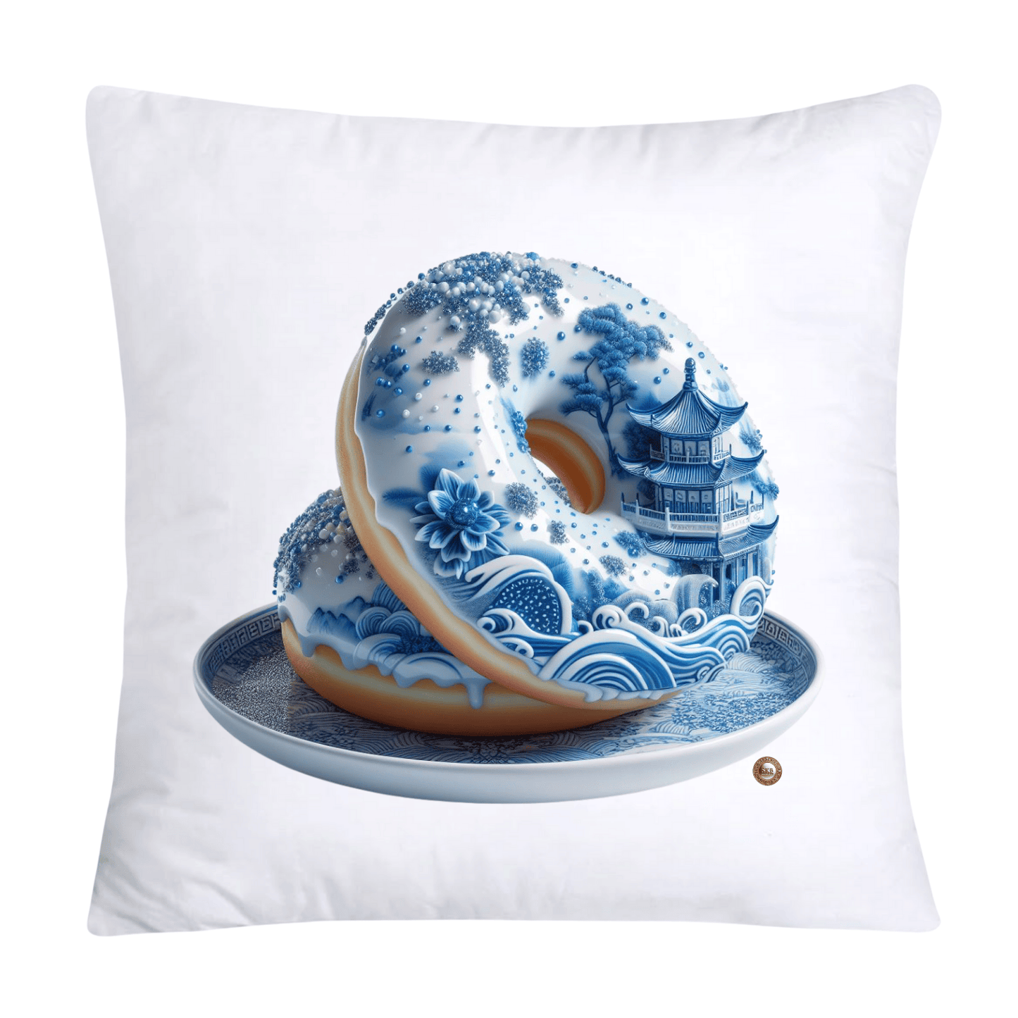 18x18 Blue Willow Whimsical Donut Throw Pillow Covers-2270