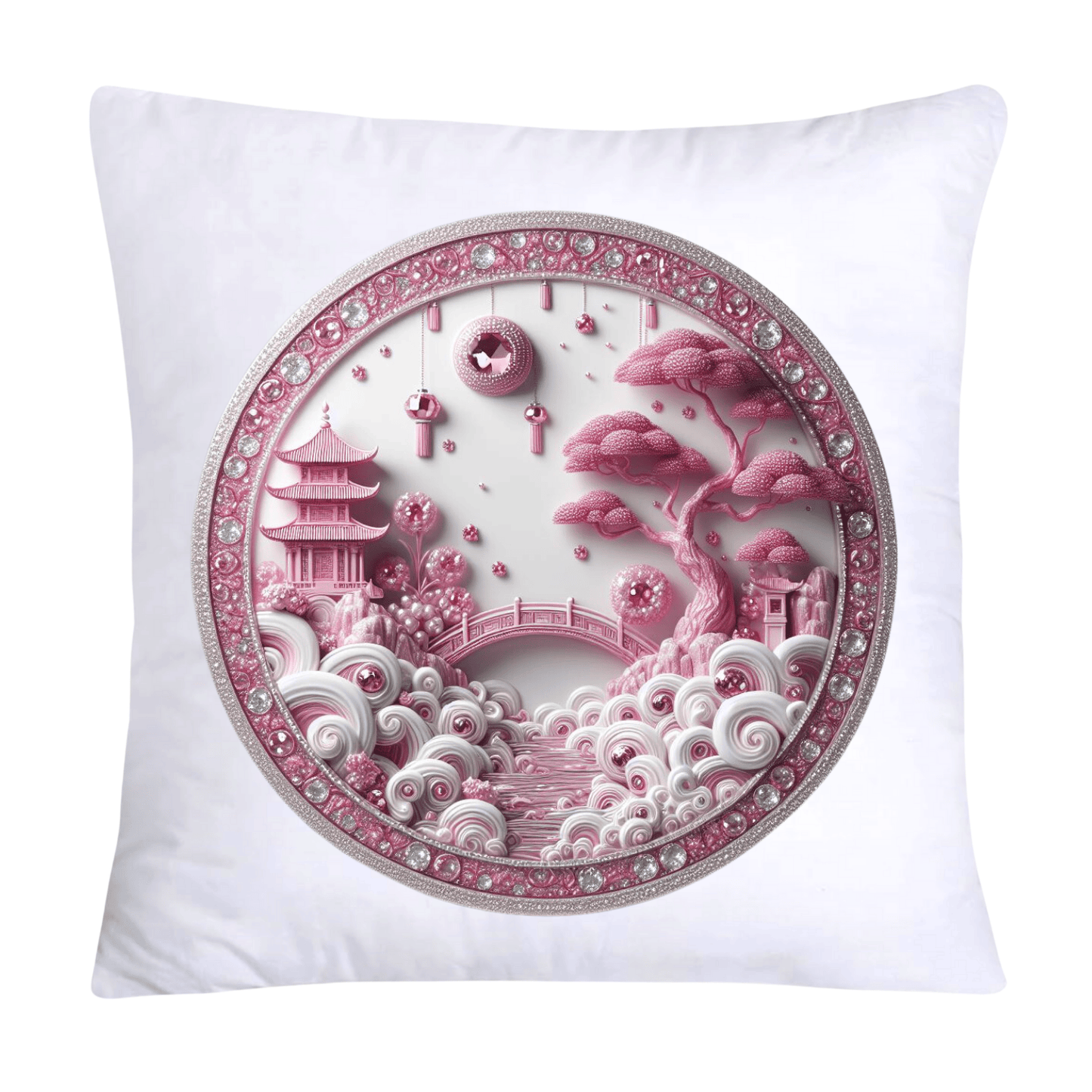 Pink Willow Chinoiserie Plate Throw Pillow Covers 18X18-1829