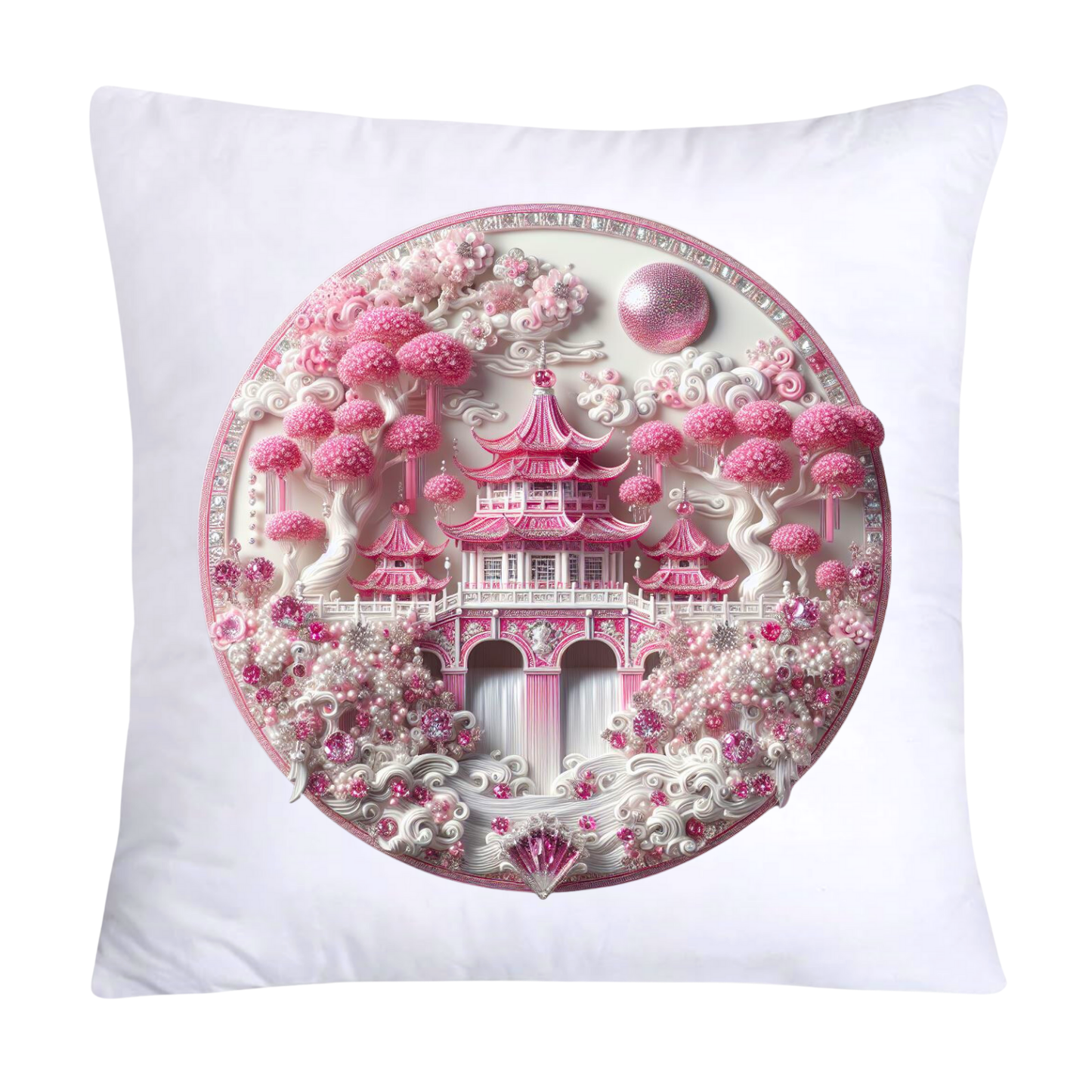 Pink Willow Chinoiserie Plate Throw Pillow Covers 18X18-1826