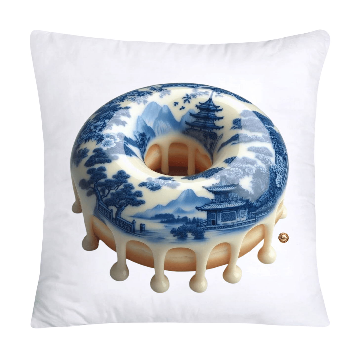18x18 Blue Willow Whimsical Donut Throw Pillow Covers-2265