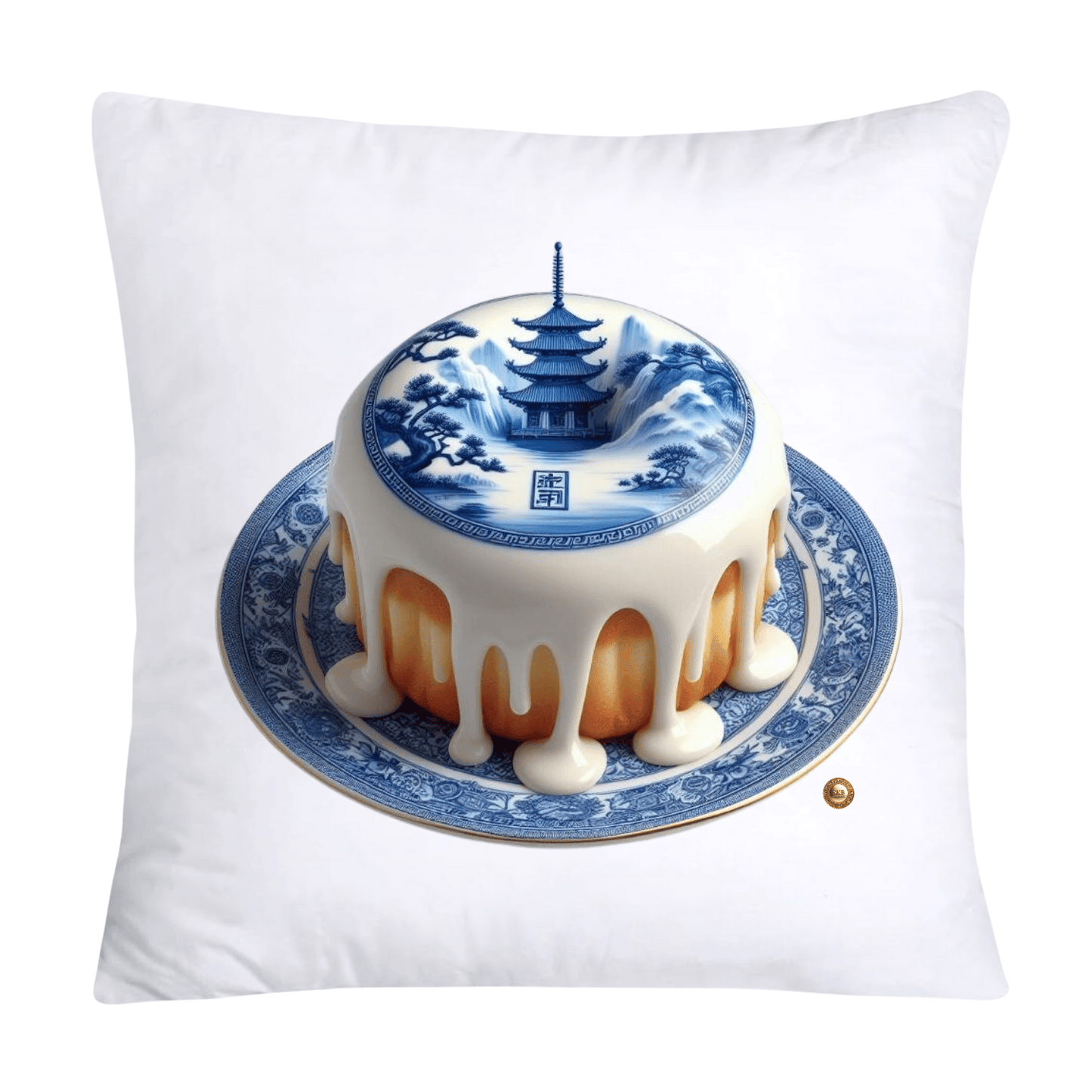 18x18 Blue Willow Whimsical Donut Throw Pillow Covers-2271