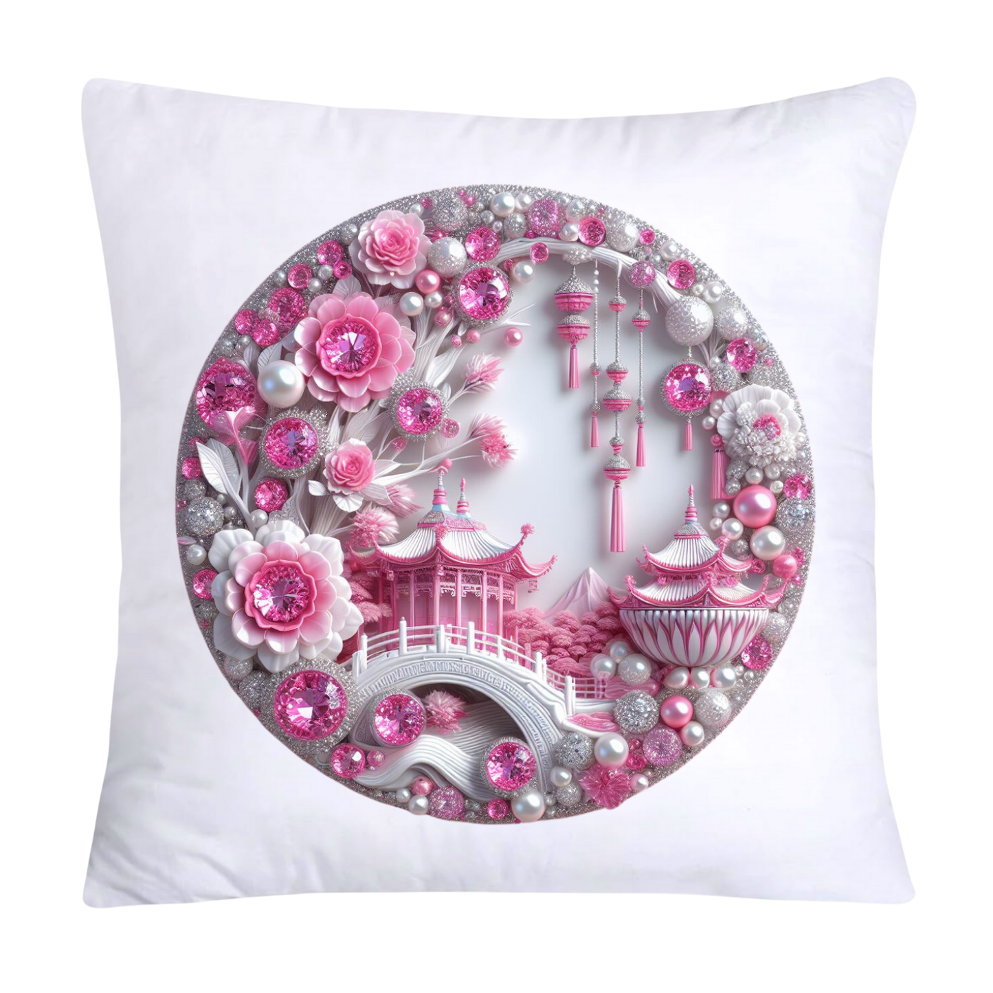Pink Willow Chinoiserie Plate Throw Pillow Covers 18X18-1824