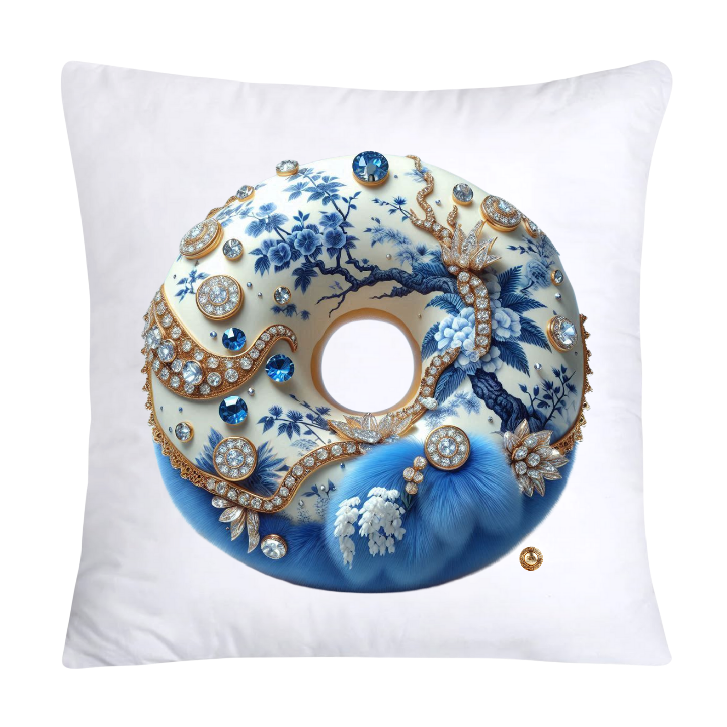 Whimsical Blue Willow Donut Throw Pillow Covers 18x18-2614