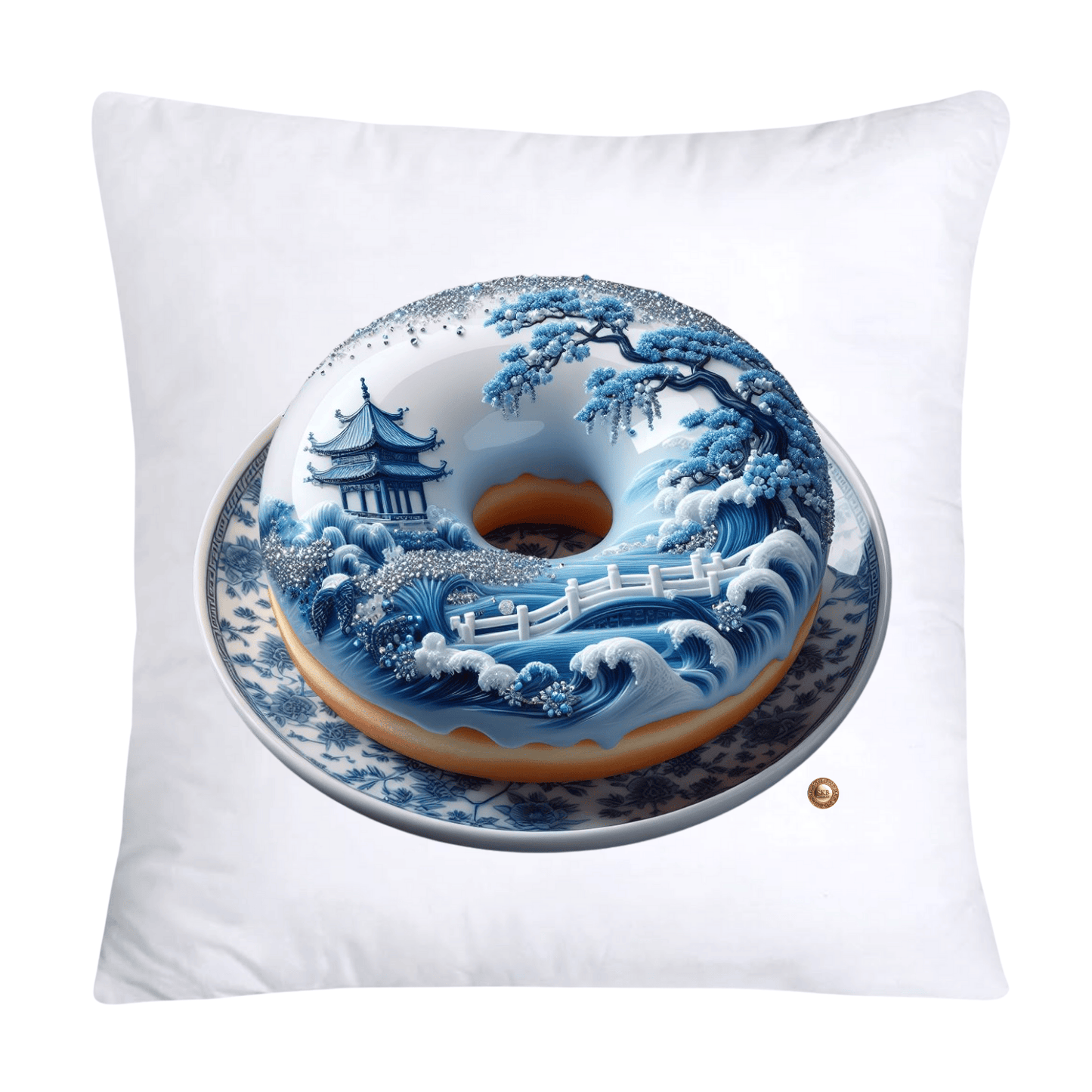 18x18 Blue Willow Whimsical Donut Throw Pillow Covers-2267