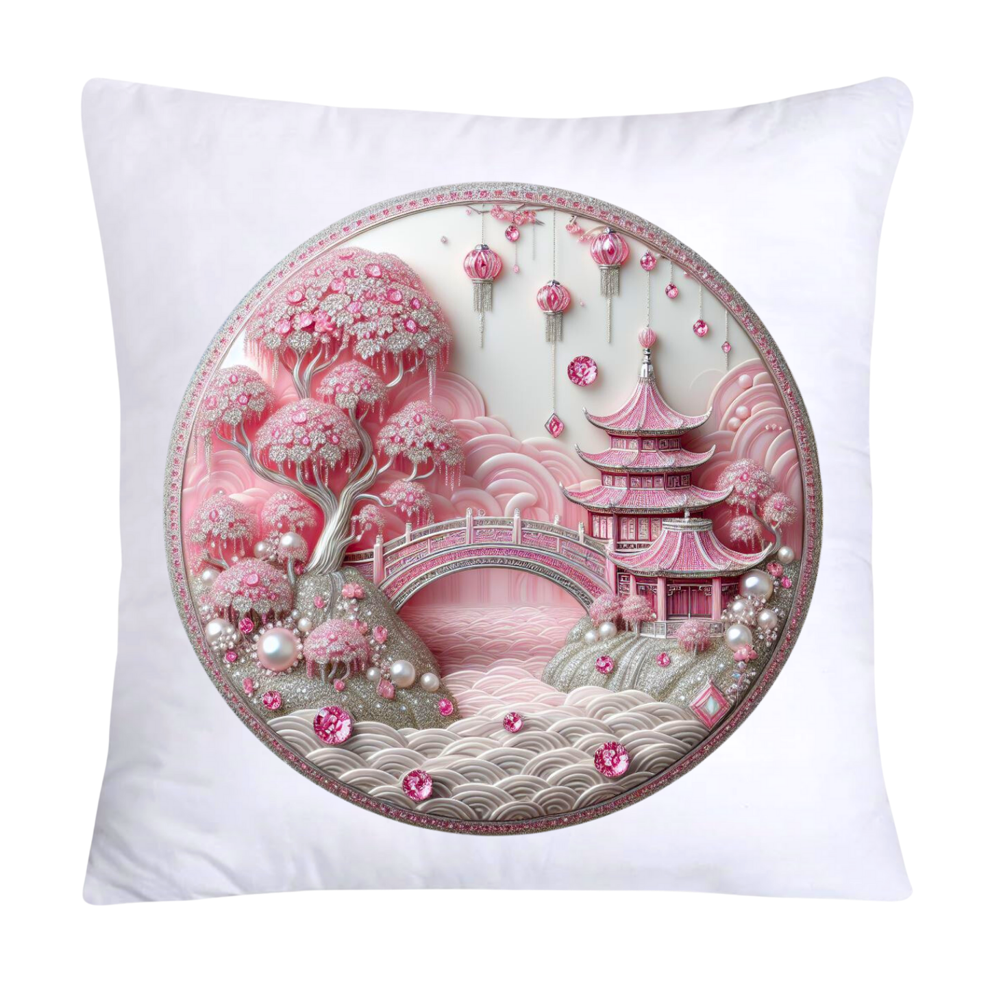 Pink Willow Chinoiserie Plate Throw Pillow Covers 18X18-1827