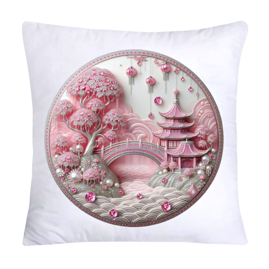 Pink Willow Chinoiserie Plate Throw Pillow Covers 18X18-1827