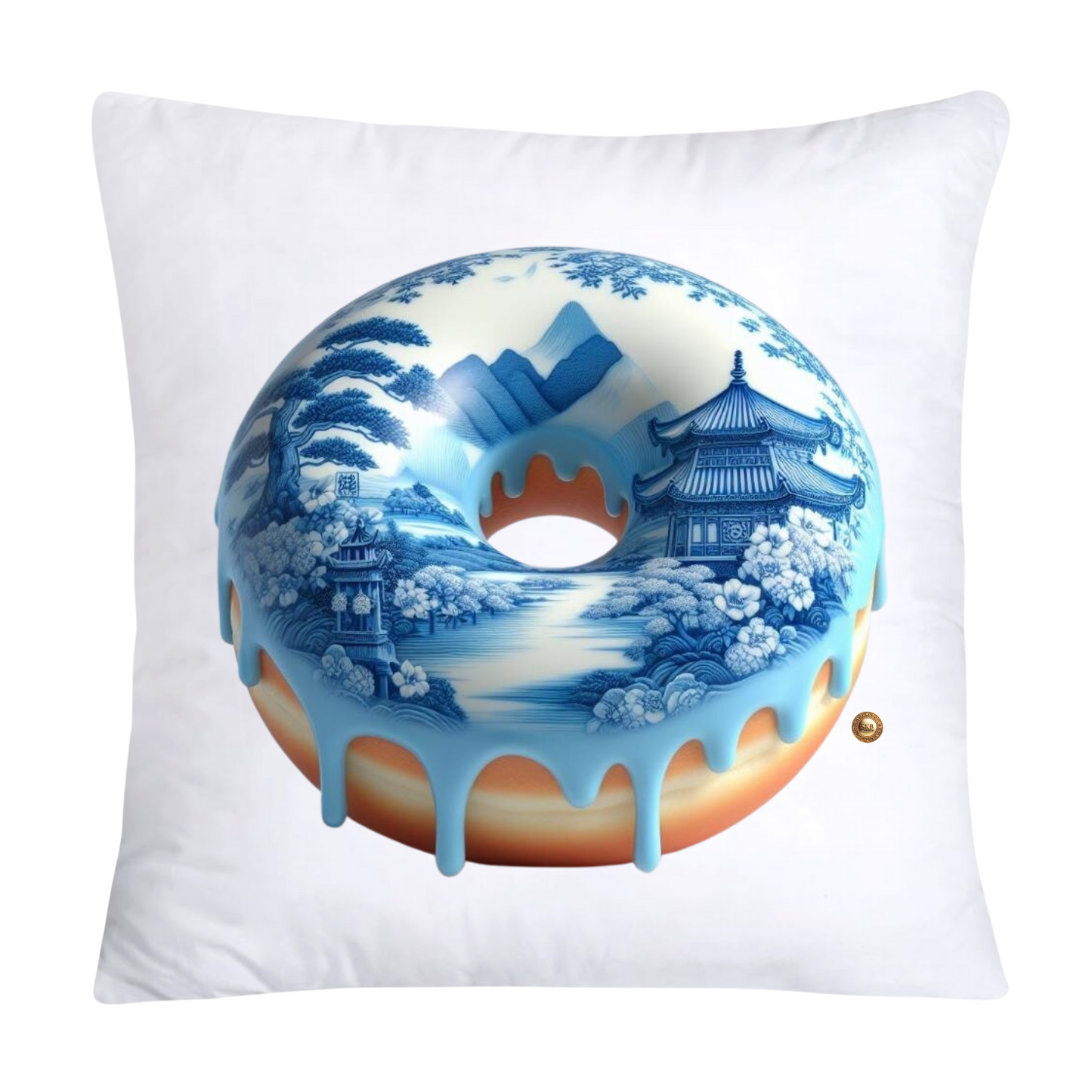 18x18 Blue Willow Whimsical Donut Throw Pillow Covers-2260