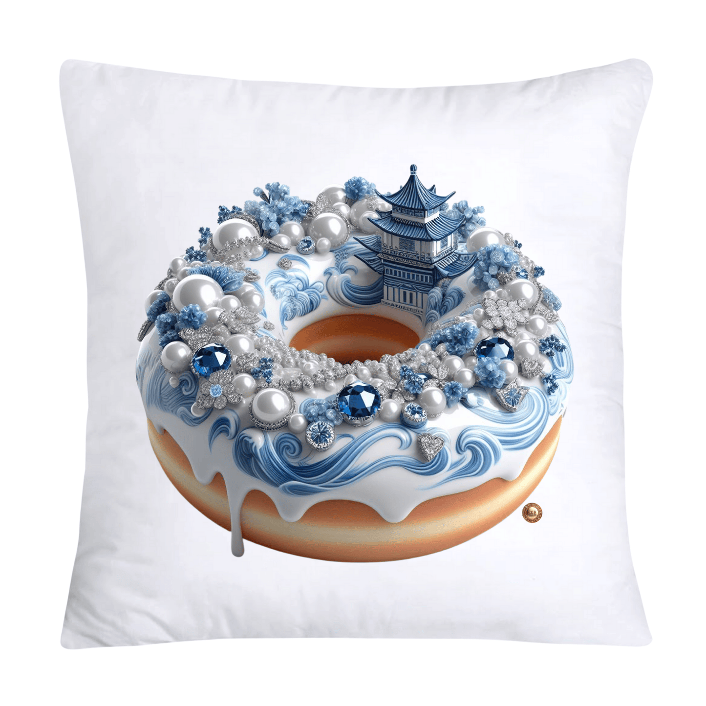 18x18 Blue Willow Whimsical Donut Throw Pillow Covers-2266