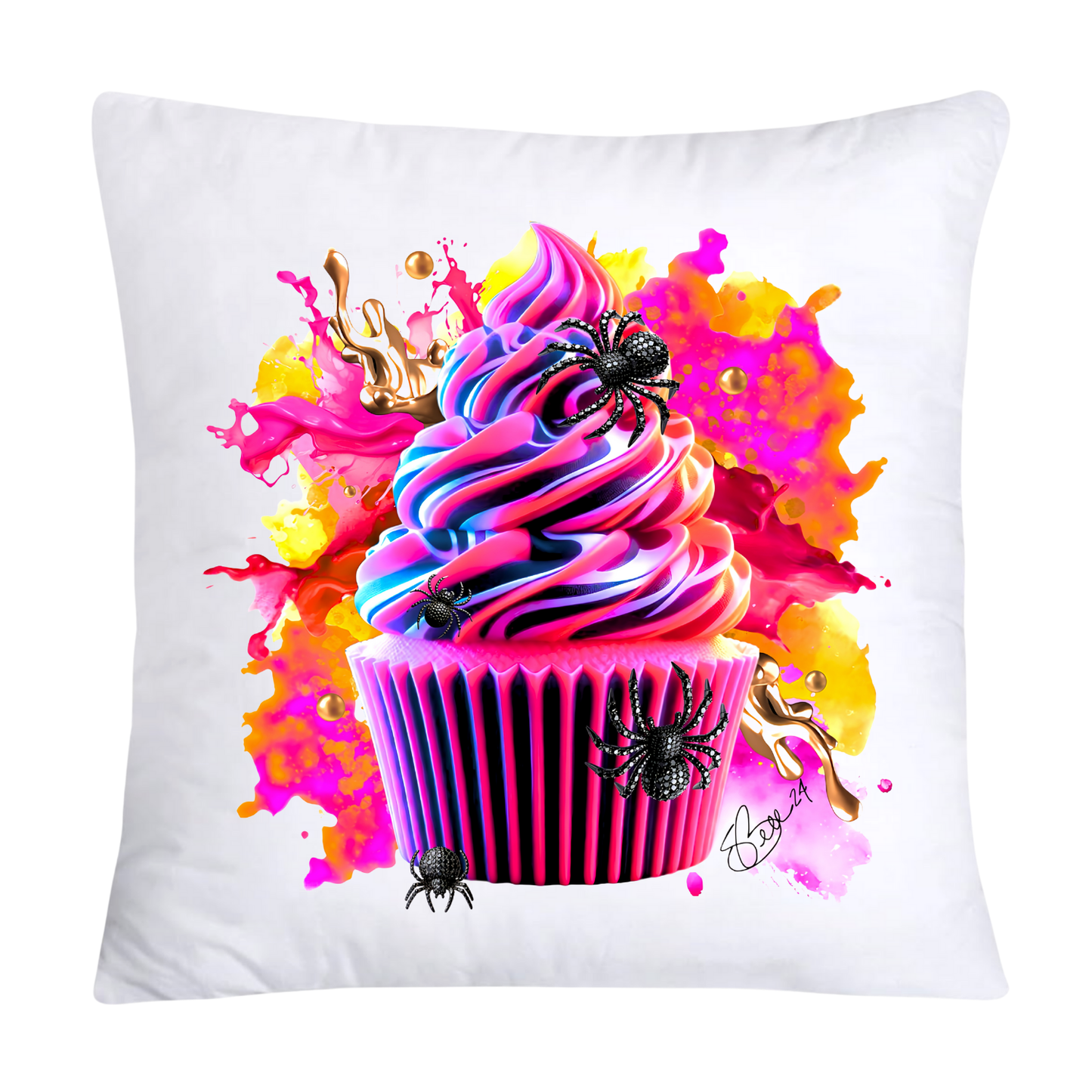 Sugar Crawler Spiders and Vivid Cupcake Throw Pillow Covers-2571