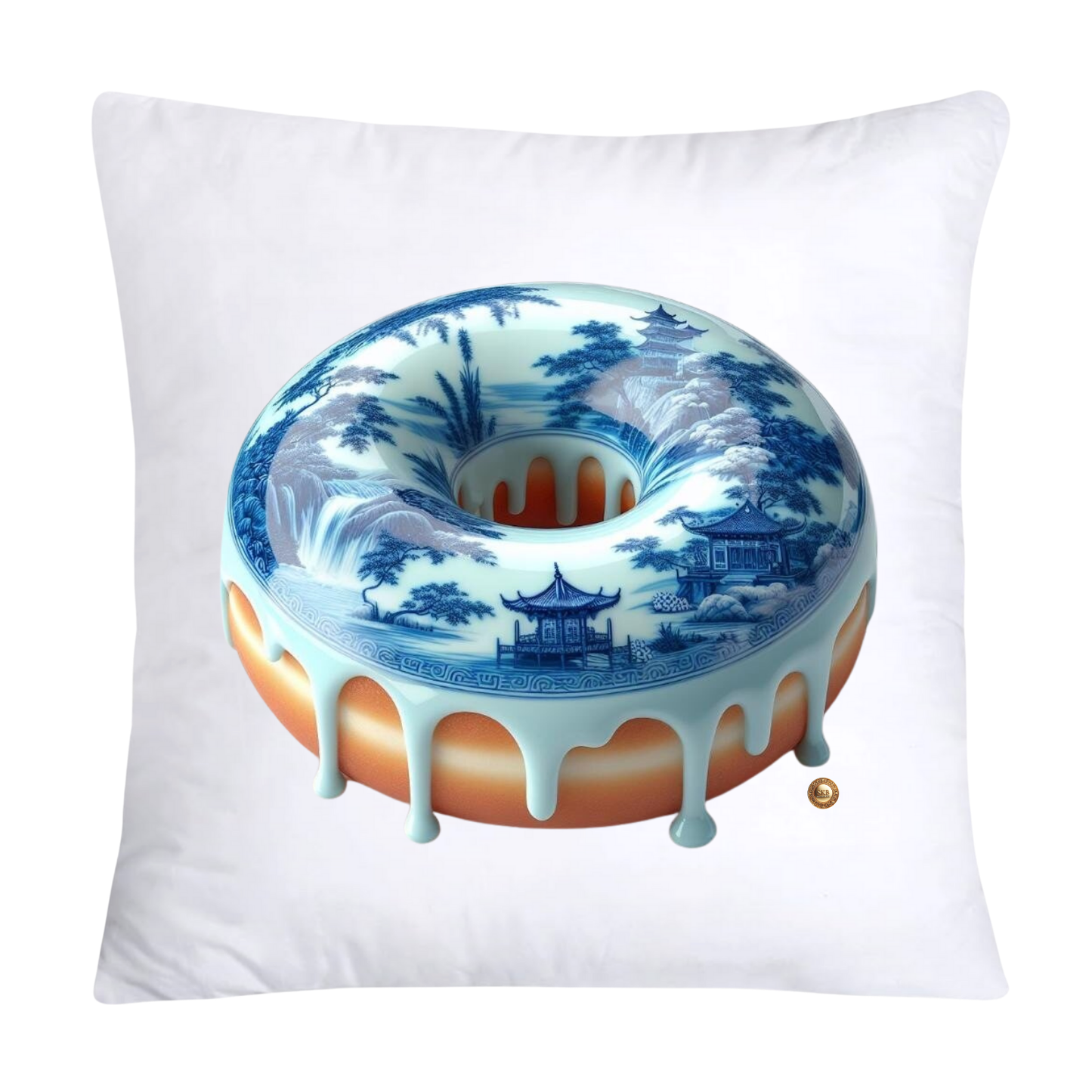 18x18 Blue Willow Whimsical Donut Throw Pillow Covers-2252
