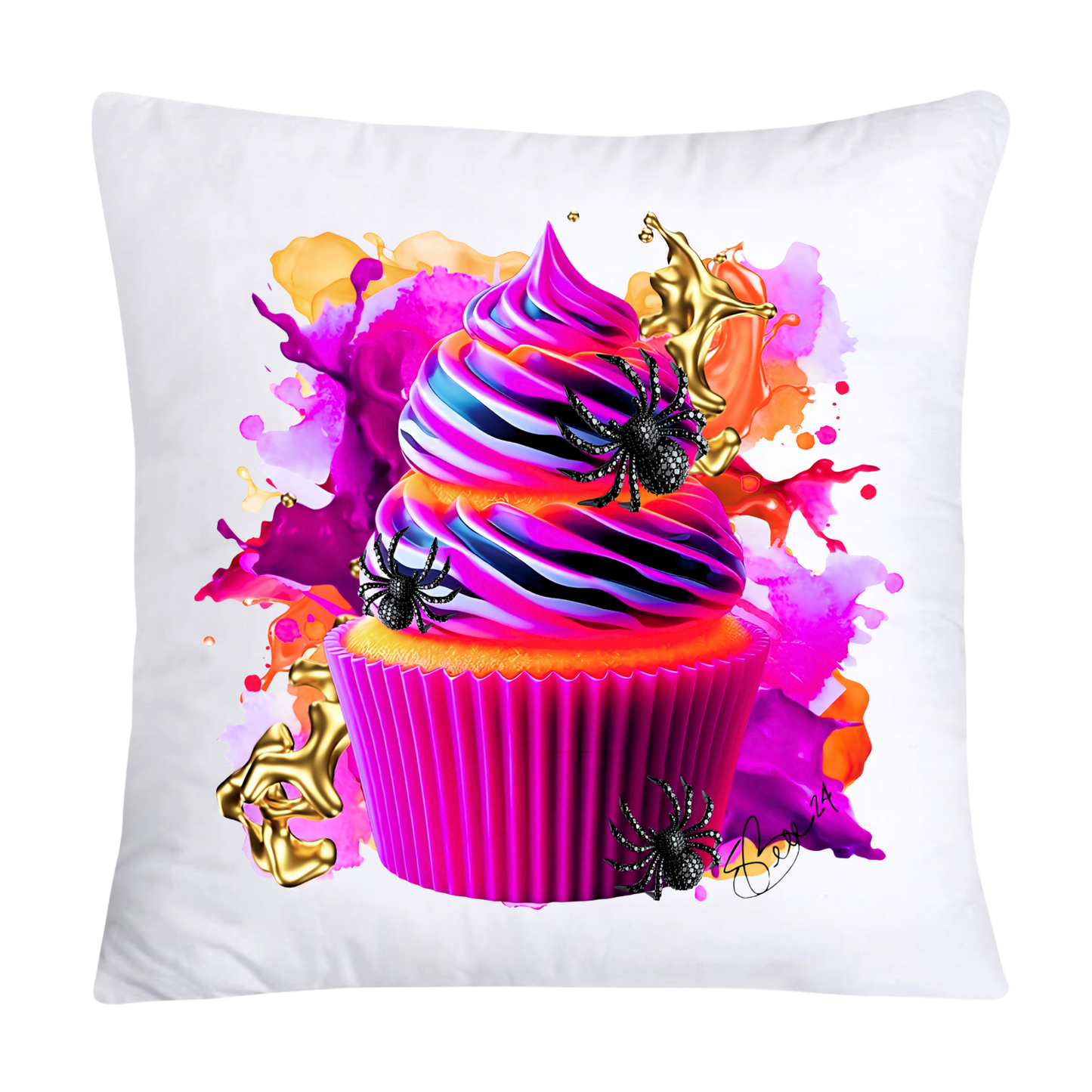 Sugar Crawler Spiders and Vivid Cupcake Throw Pillow Covers-2575