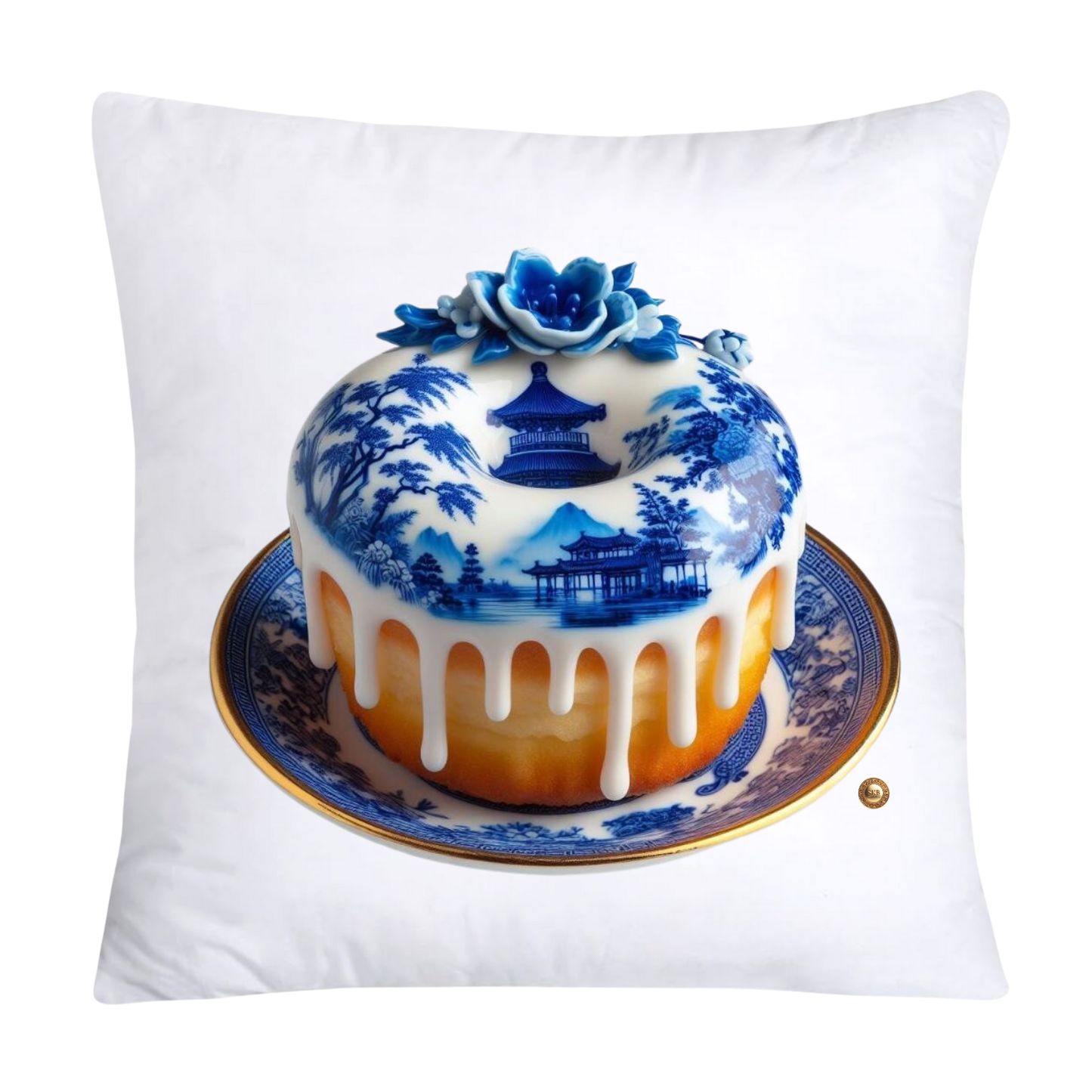 18x18 Blue Willow Whimsical Donut Throw Pillow Covers-2257