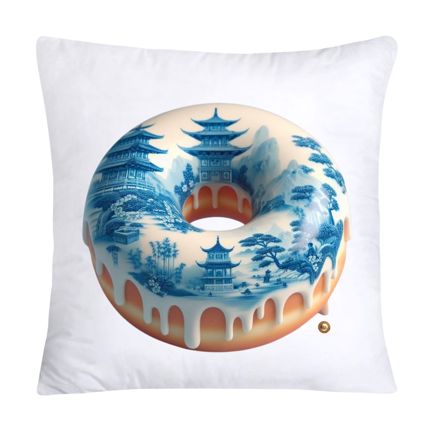 18x18 Blue Willow Whimsical Donut Throw Pillow Covers-2243