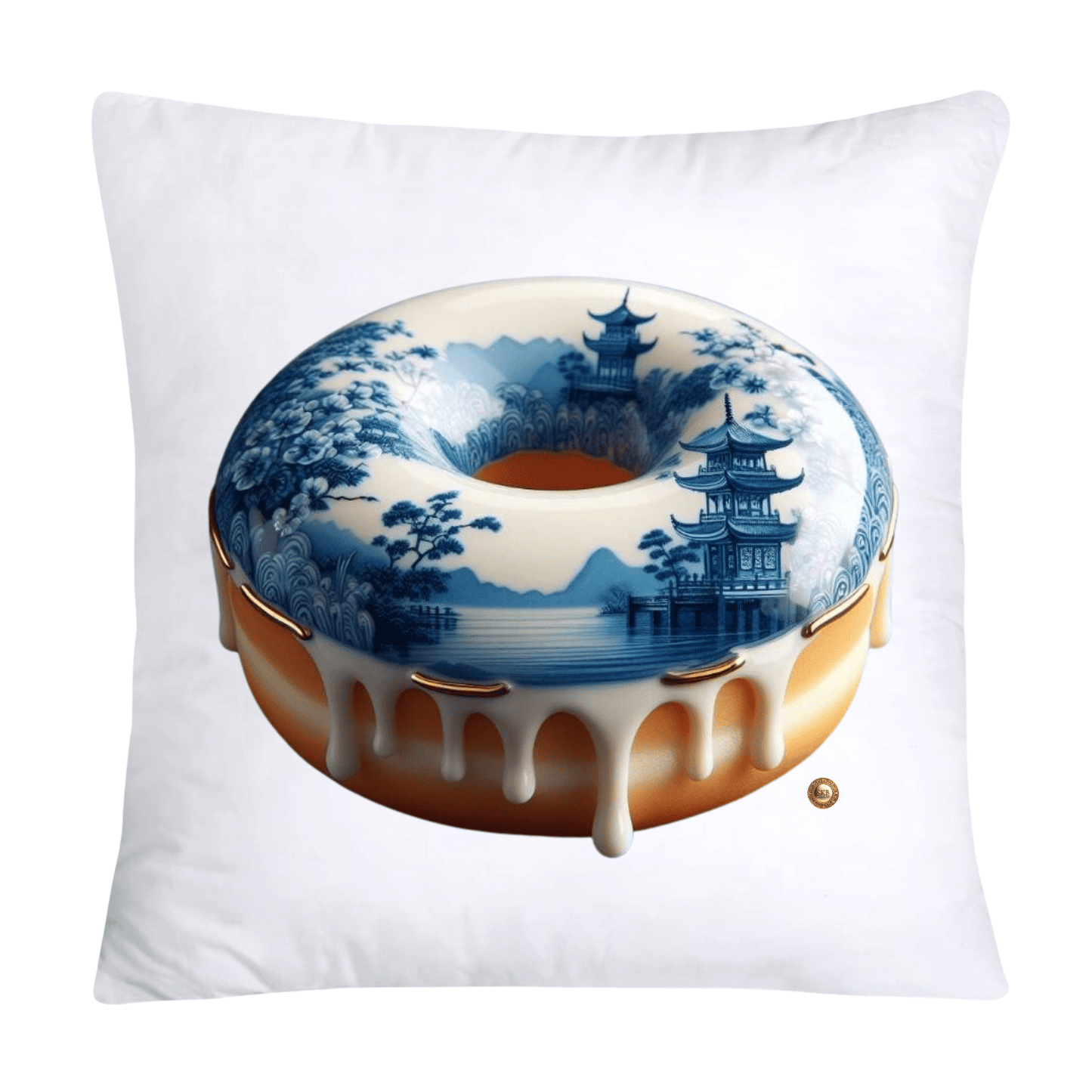 18x18 Blue Willow Whimsical Donut Throw Pillow Covers-2272