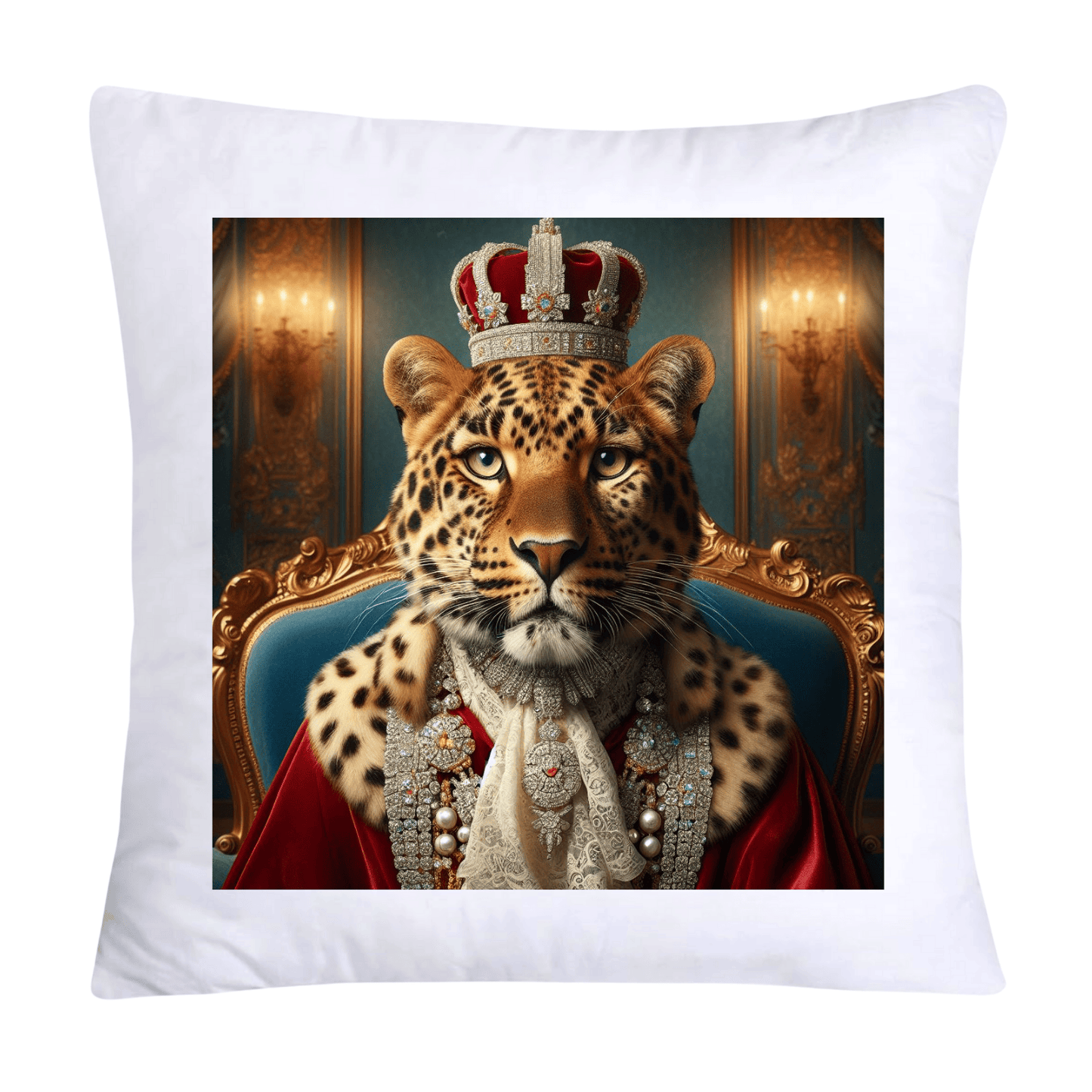 Royal Pet Portrait Throw Pillow Covers 18X18-Leopard Kings and Queens- 1734
