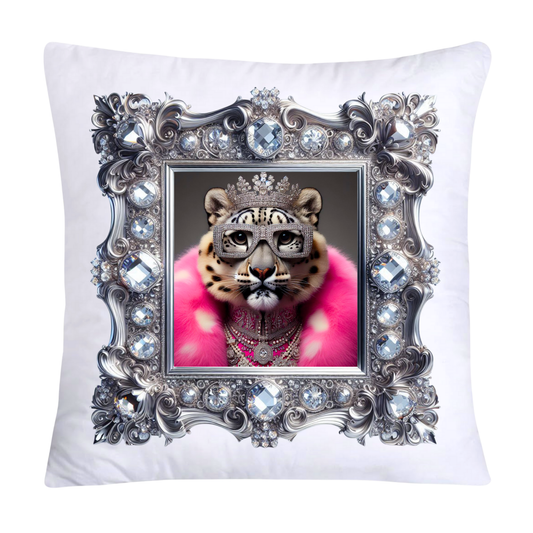 Royal Pet Portrait Throw Pillow Covers 18X18-Snow Leopard Kings and Queens-1800