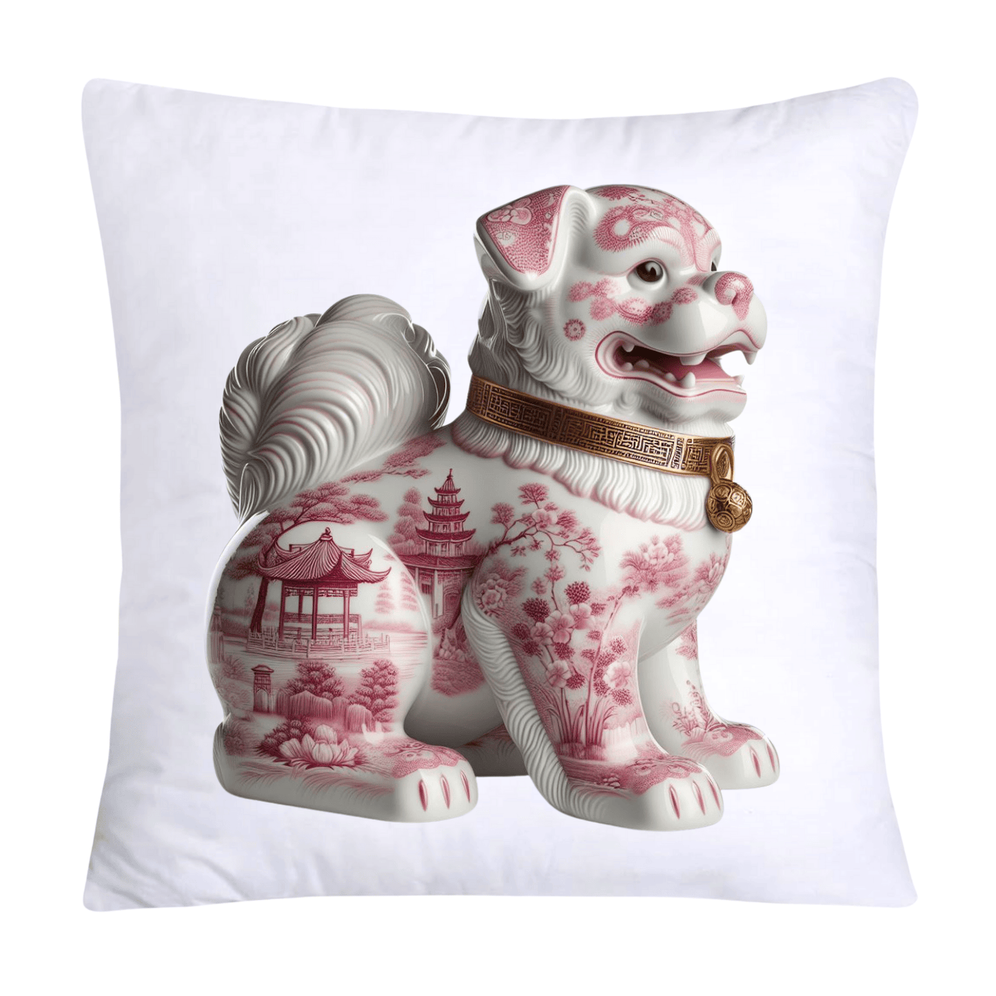 Classic Pink Willow Foo Dogs 18x18 Pillow Covers-1801