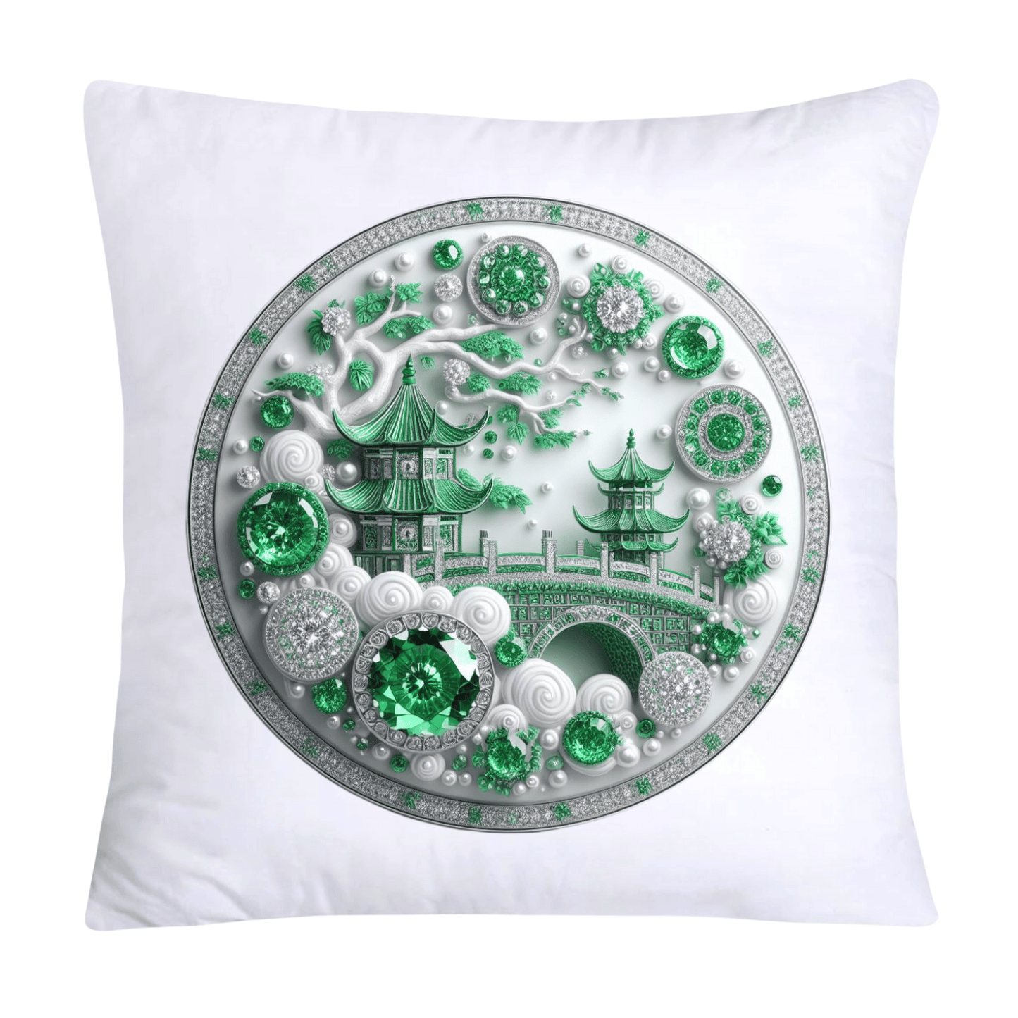 Green Willow Chinoiserie Decorative Plate Throw Pillow Covers-3963