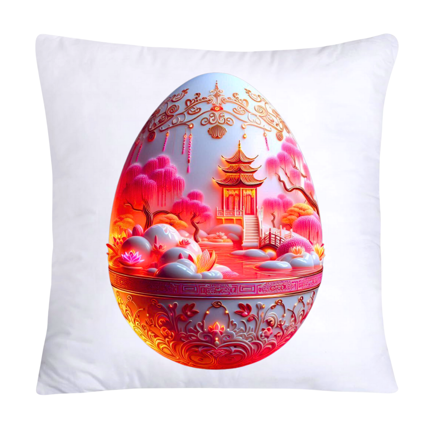 18x18 Pink and White Willow Egg Pillow Covers Vintage Inspired-899