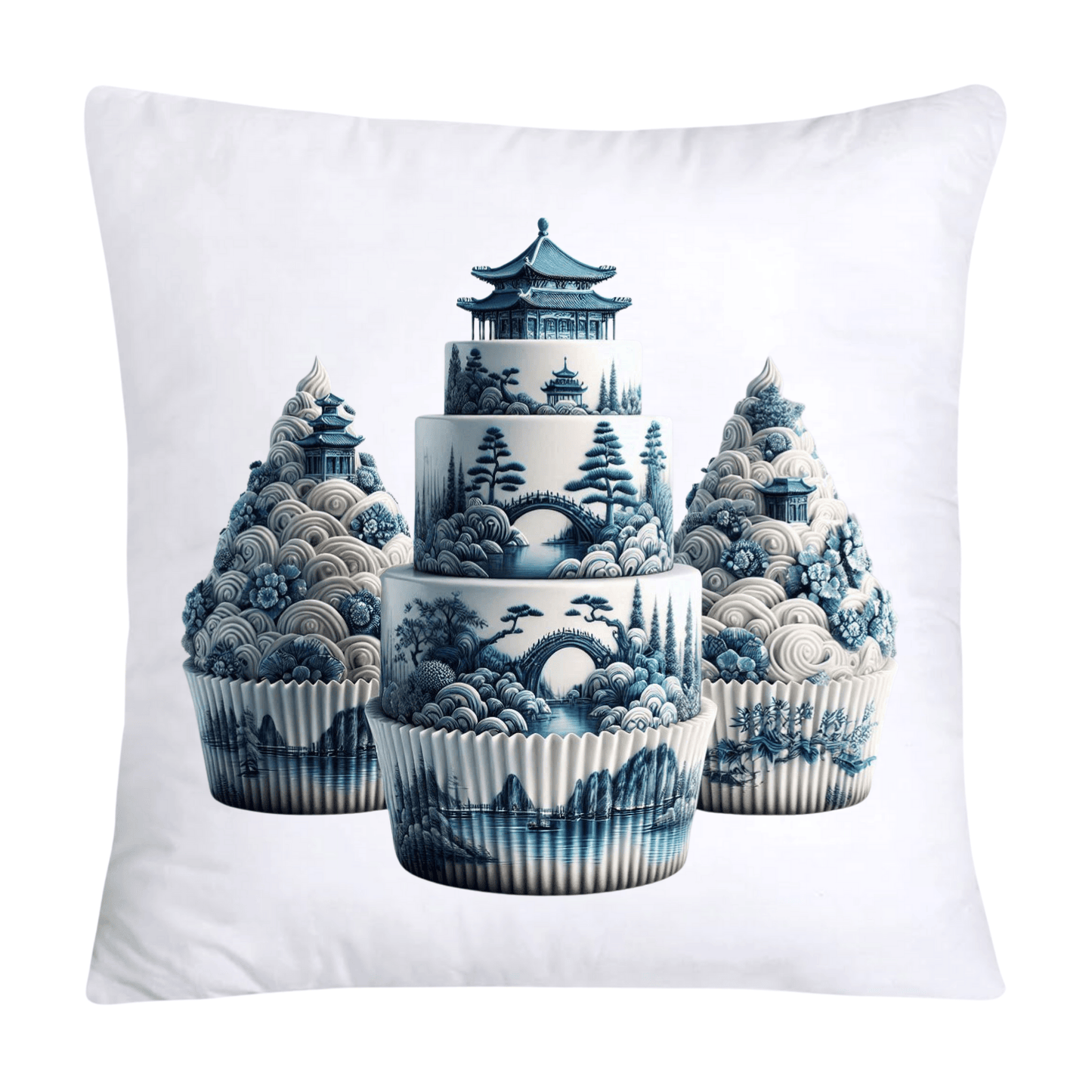Blue Willow Chinoiserie Cupcake Throw Pillow Covers 18X18-236