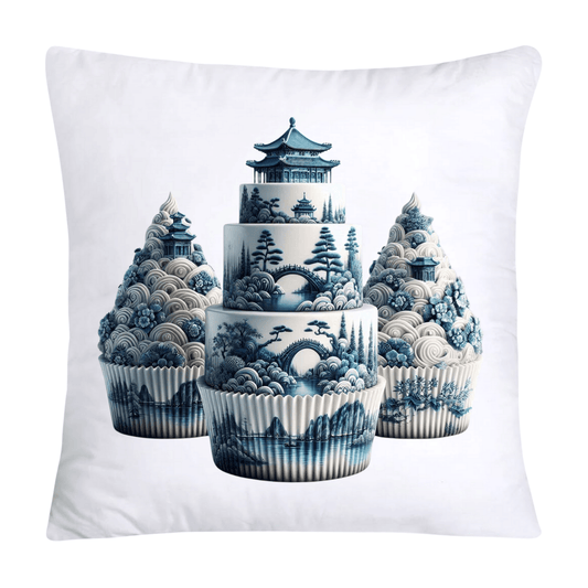 Blue Willow Chinoiserie Cupcake Throw Pillow Covers 18X18-236