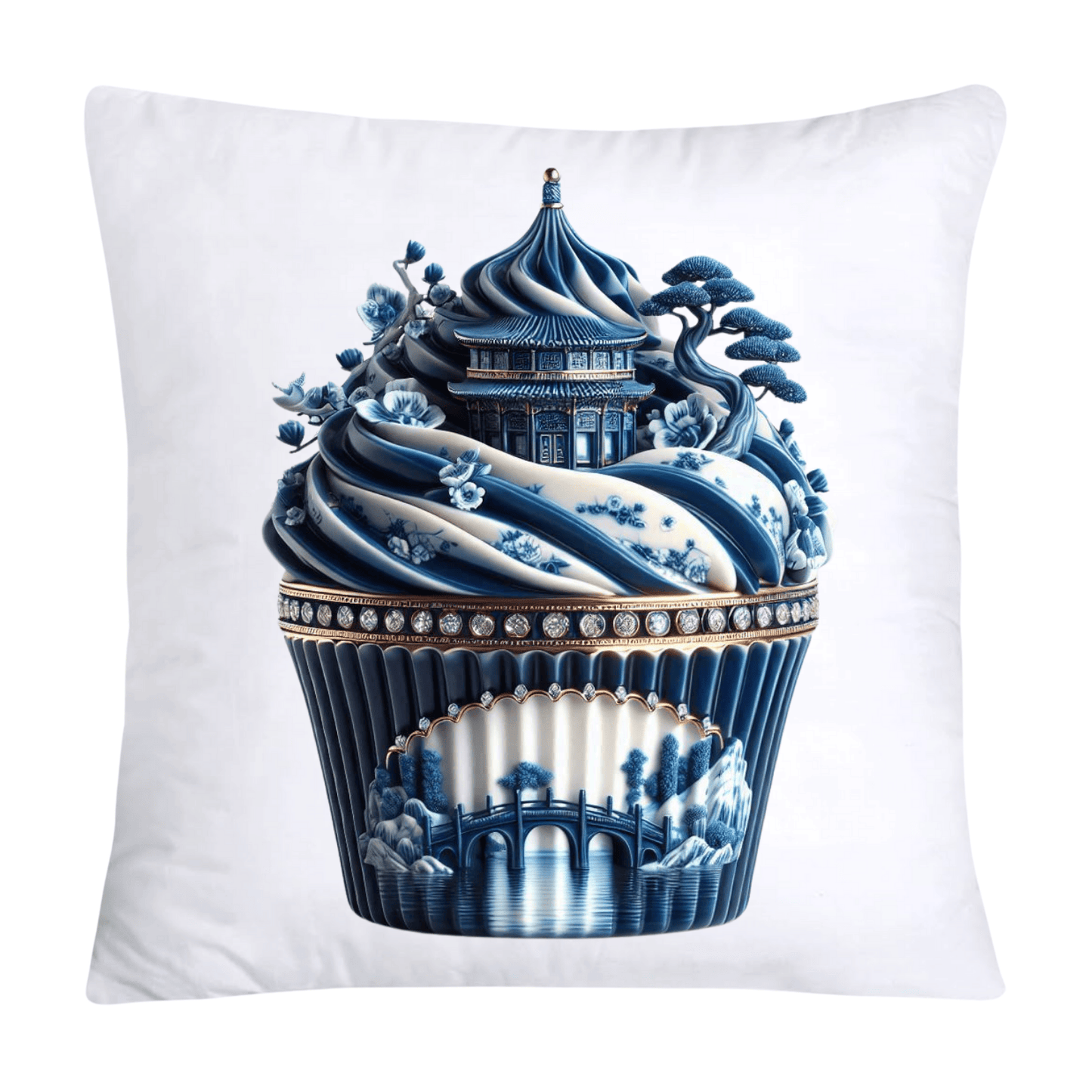 Blue Willow Chinoiserie Cupcake Throw Pillow Covers 18X18-50