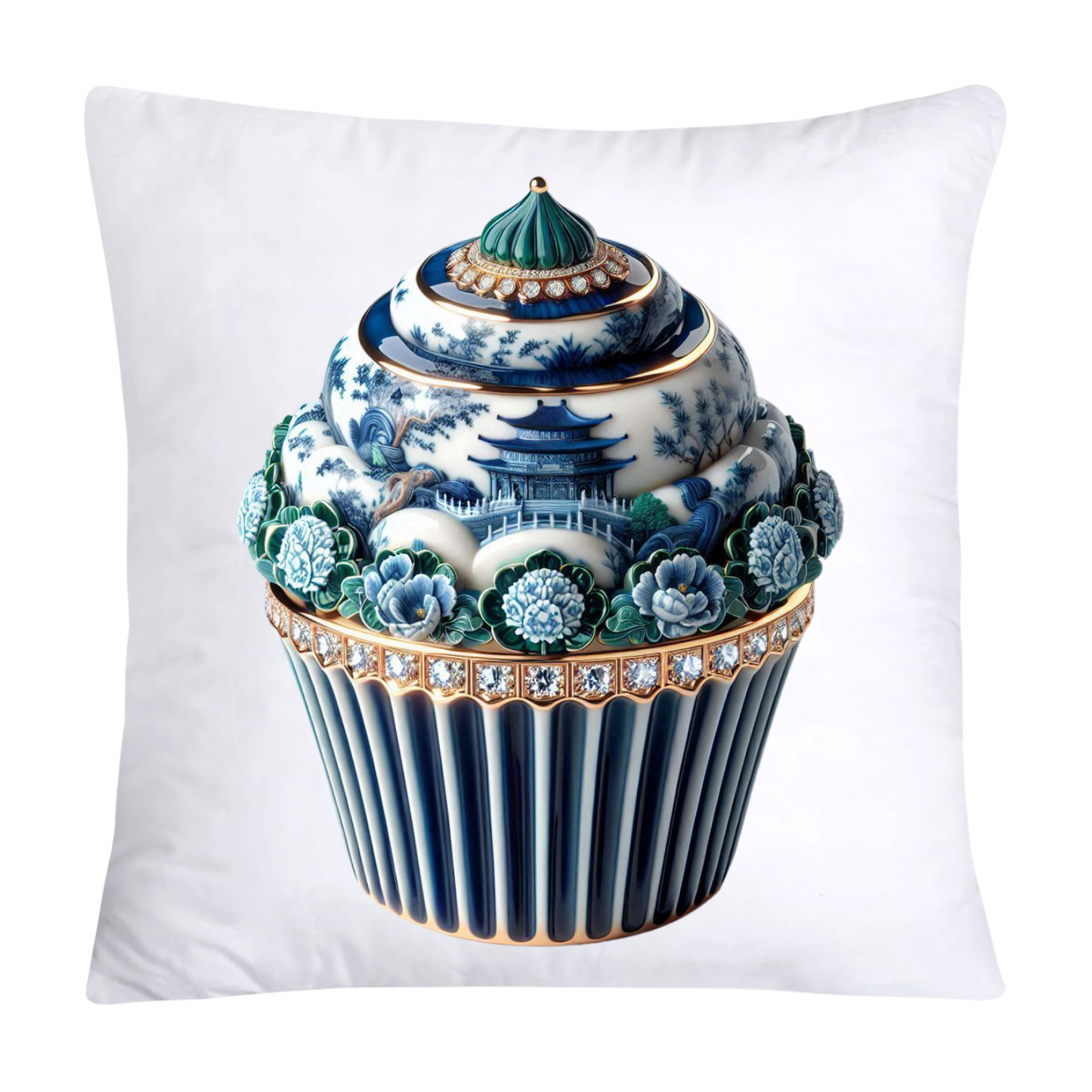 Blue Willow Chinoiserie Cupcake Throw Pillow Covers 18X18-2516