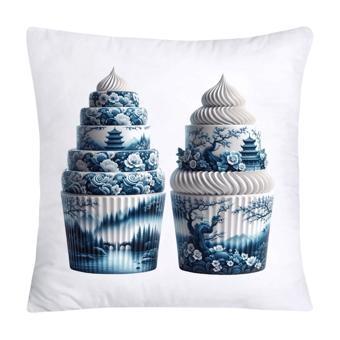 Blue Willow Chinoiserie Cupcake Throw Pillow Covers 18X18-26