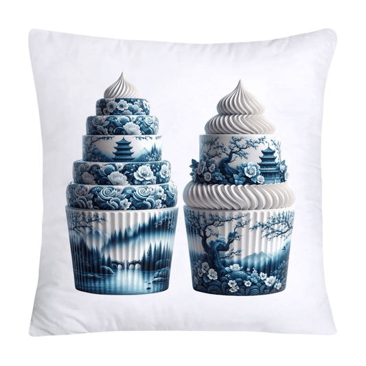 Blue Willow Chinoiserie Cupcake Throw Pillow Covers 18X18-26