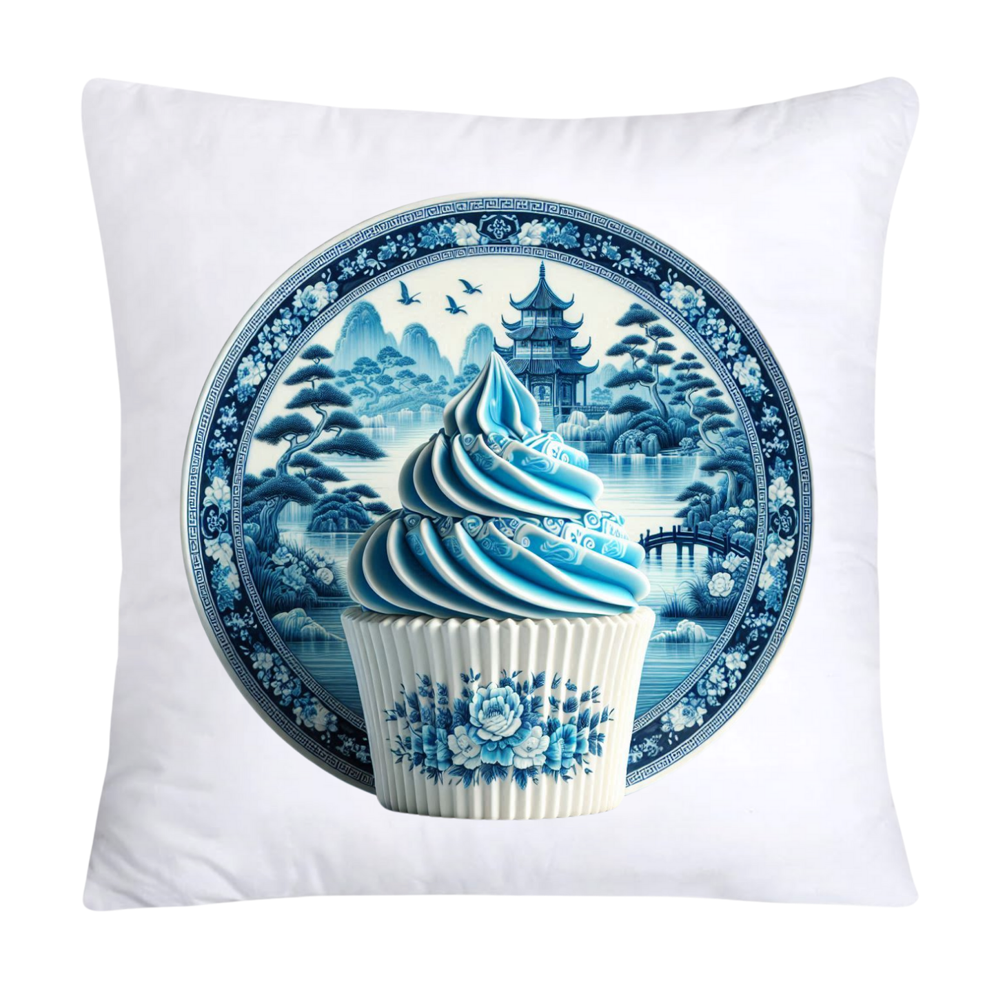 Blue Willow Chinoiserie Cupcake Throw Pillow Covers 18X18-3494