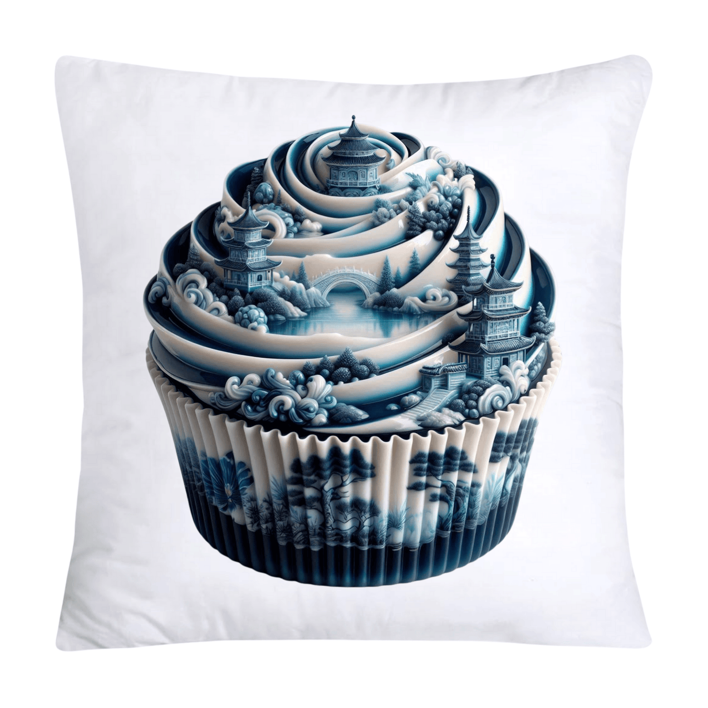 Blue Willow Chinoiserie Cupcake Throw Pillow Covers 18X18-5