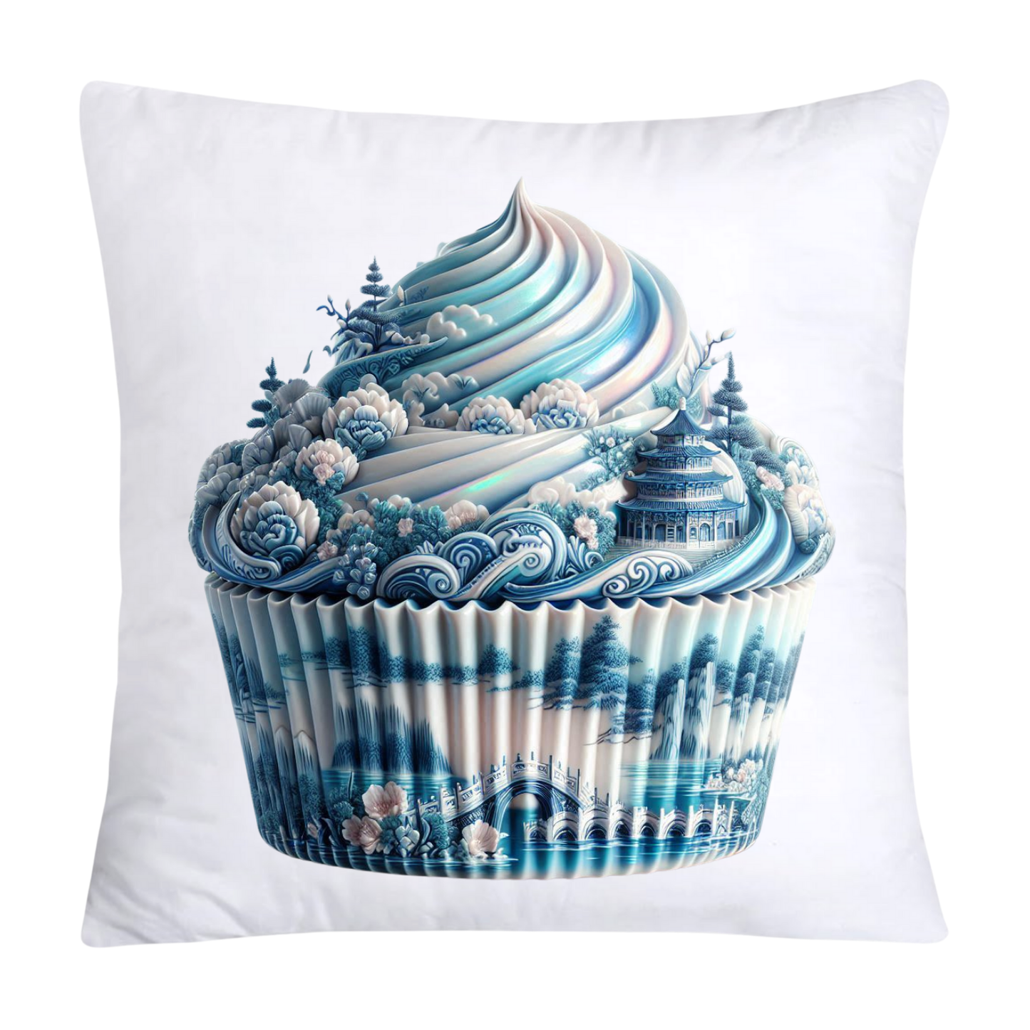 Blue Willow Chinoiserie Cupcake Throw Pillow Covers 18X18-246