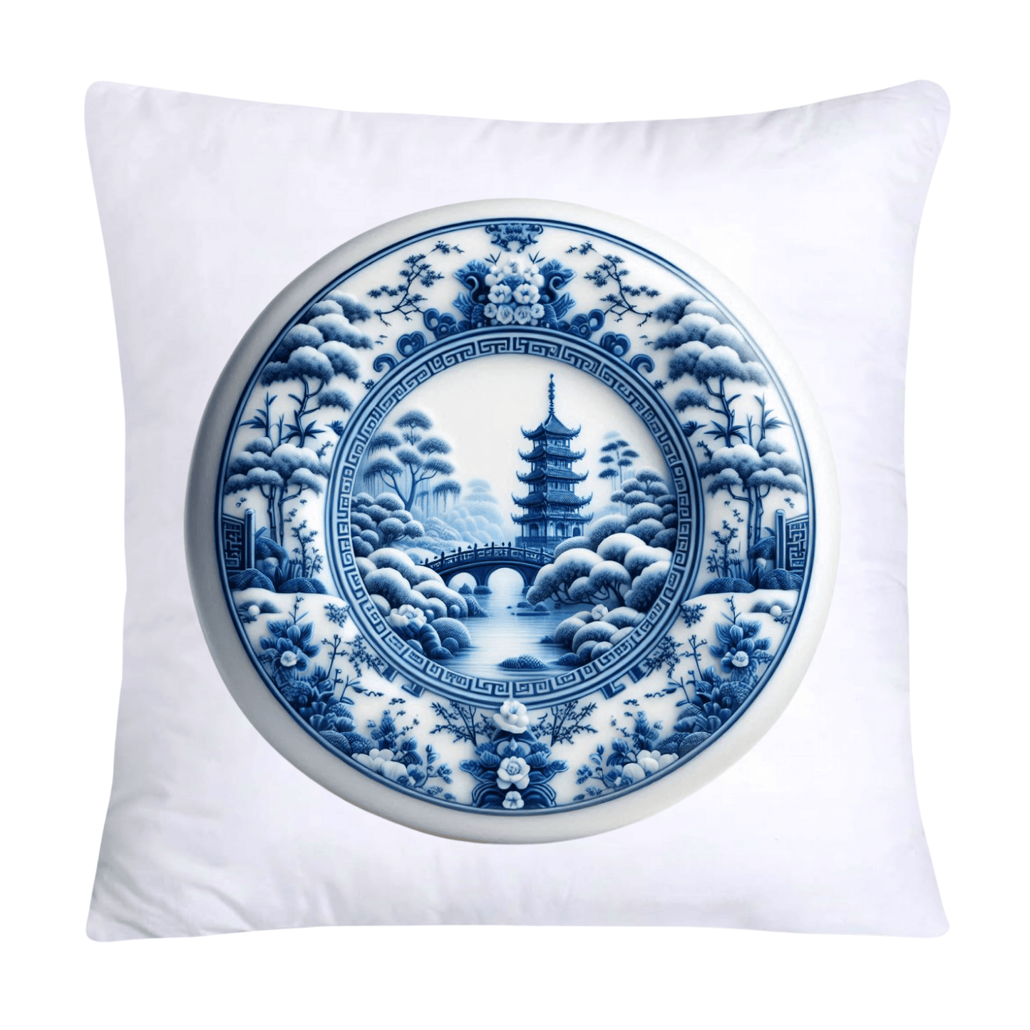 Blue Willow Chinoiserie Decorative Plate Pillow Covers-2504