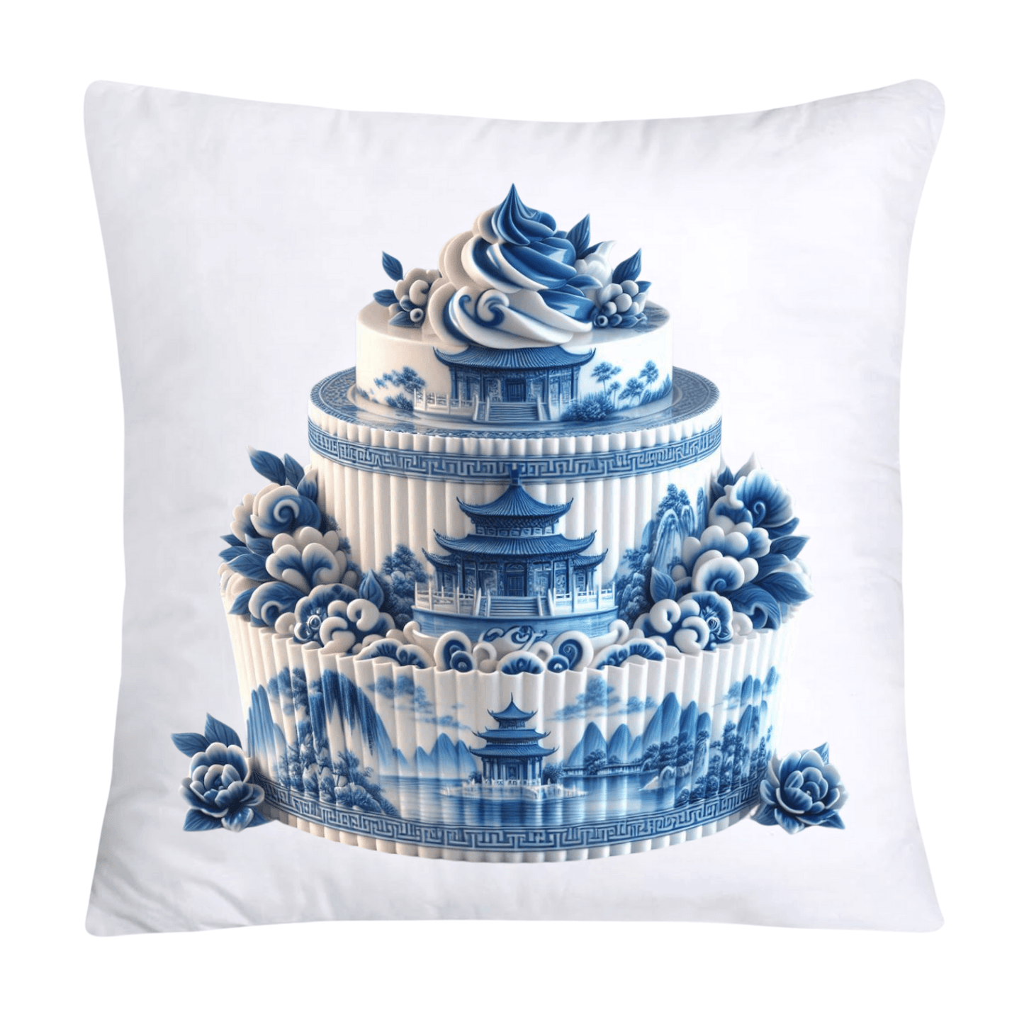 Blue Willow Chinoiserie Cake Throw Pillow Covers 18X18-578