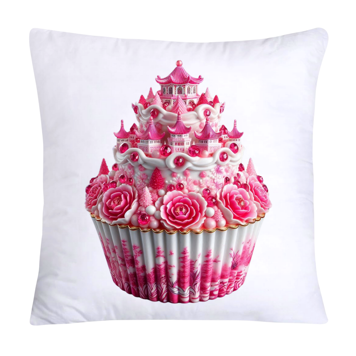 Pink Willow Chinoiserie Decorative Cupcake Throw Pillow Cover 18x18-2424