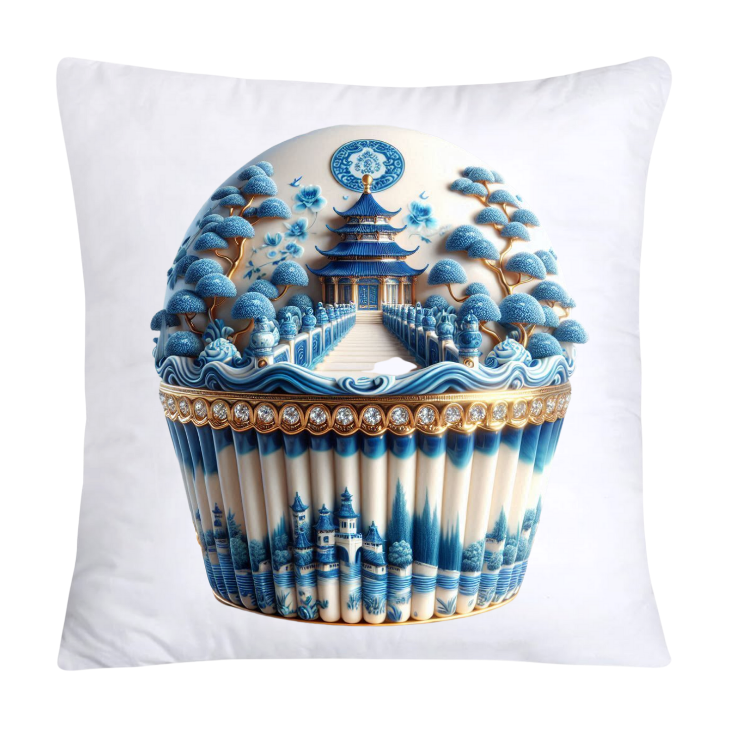 Blue Willow Chinoiserie Cupcake Throw Pillow Covers 18X18-2519