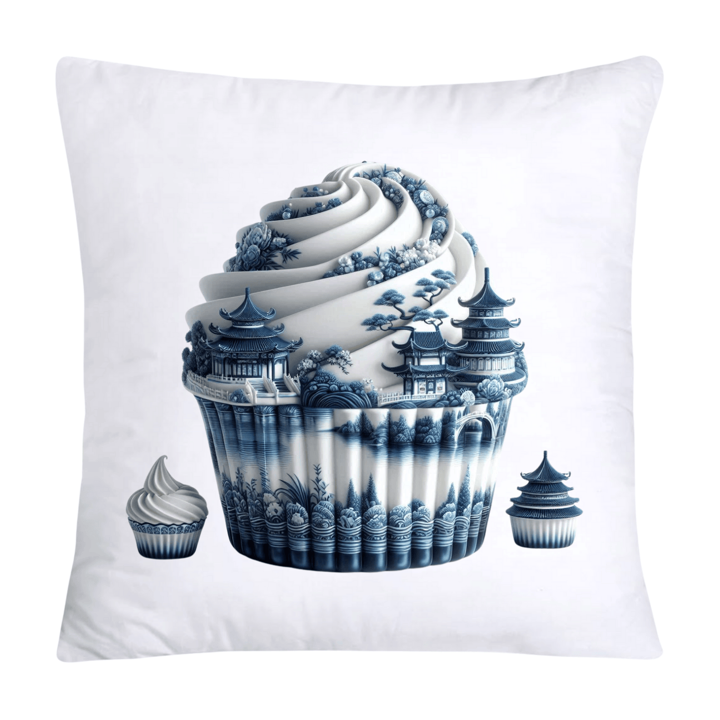 Blue Willow Chinoiserie Cupcake Throw Pillow Covers 18X18-14