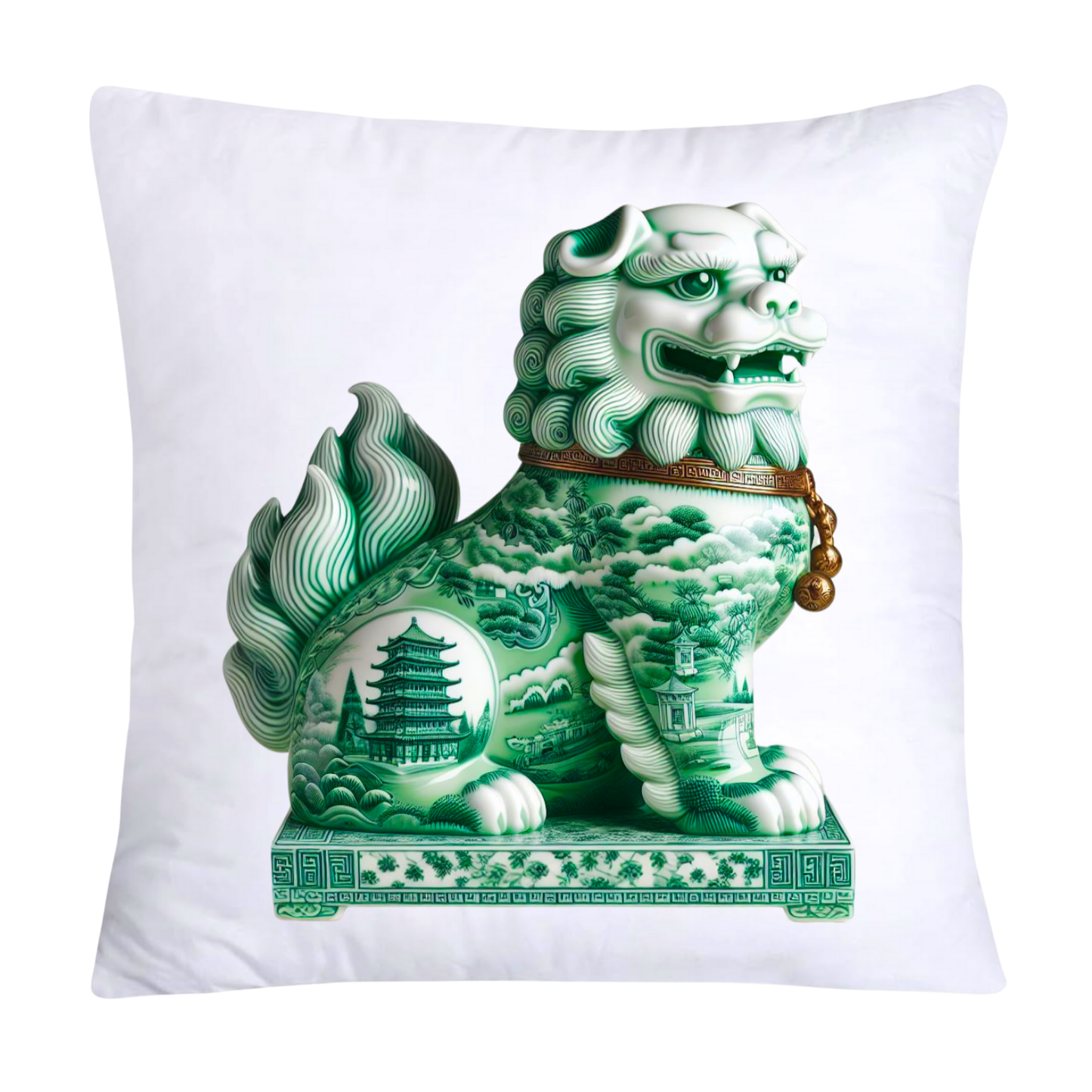 Green and White Willow Classic Foo Dogs Throw Pillow Covers-991