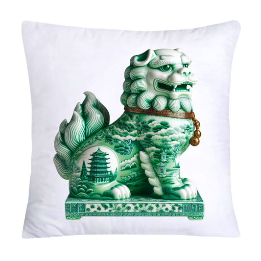 Green and White Willow Classic Foo Dogs Throw Pillow Covers-991