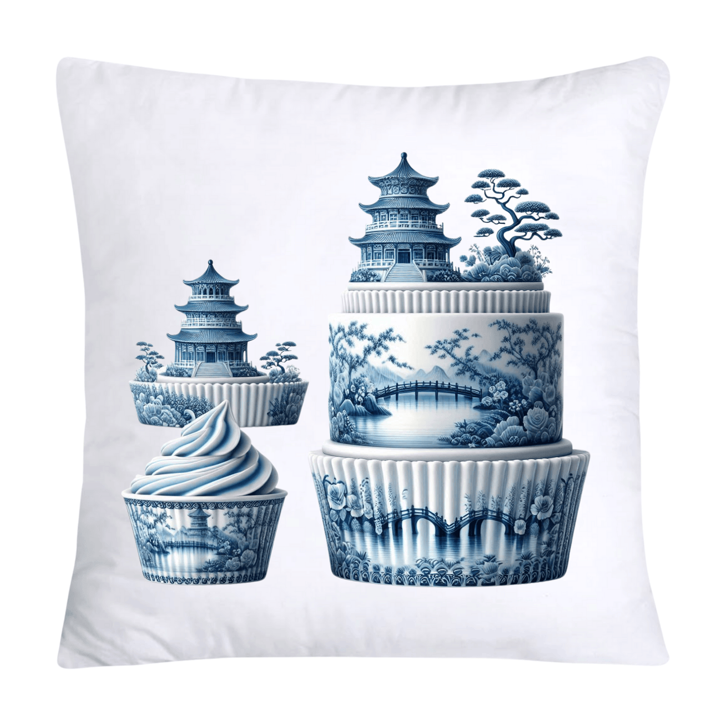 Blue Willow Chinoiserie Cupcake Throw Pillow Covers 18X18-232