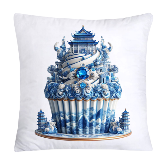 Blue Willow Chinoiserie Cupcake Throw Pillow Covers 18X18-3491