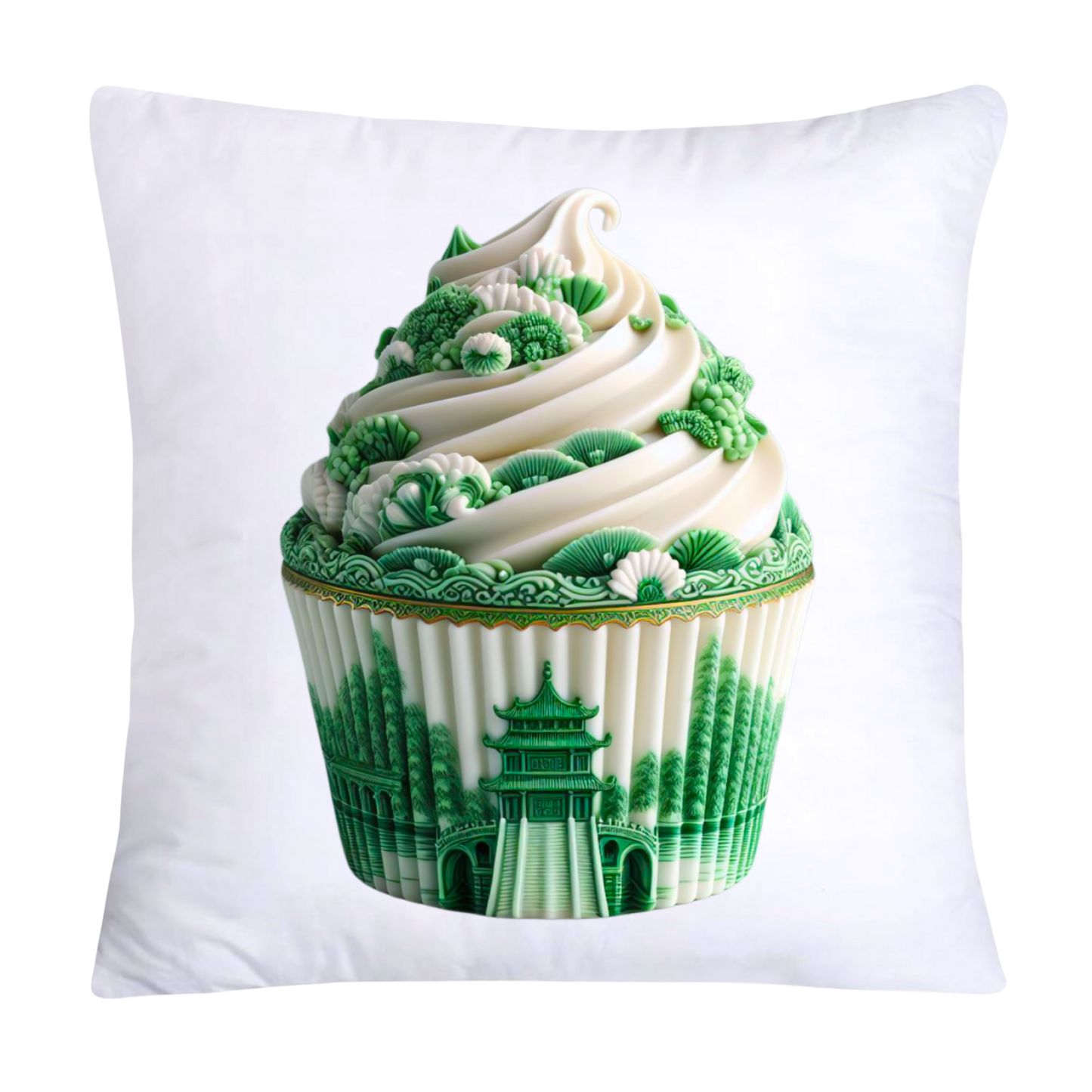 Classic Green Willow Cupcake Pillow Covers 18x18-1019