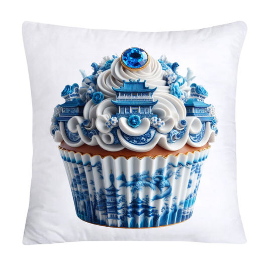 Blue Willow Chinoiserie Cupcake Throw Pillow Covers 18X18-1110