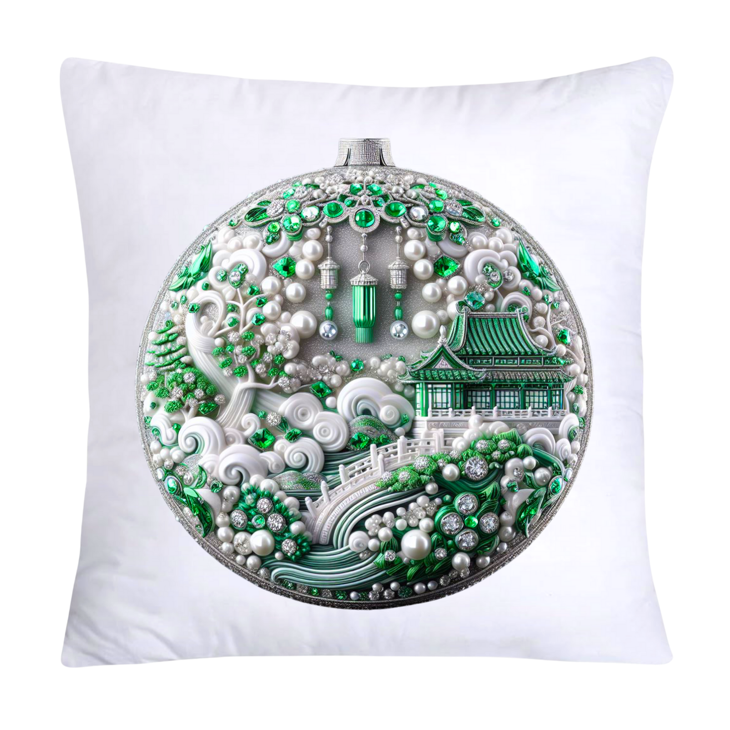Green Willow Stunning Ornament Throw Pillow Covers-6093