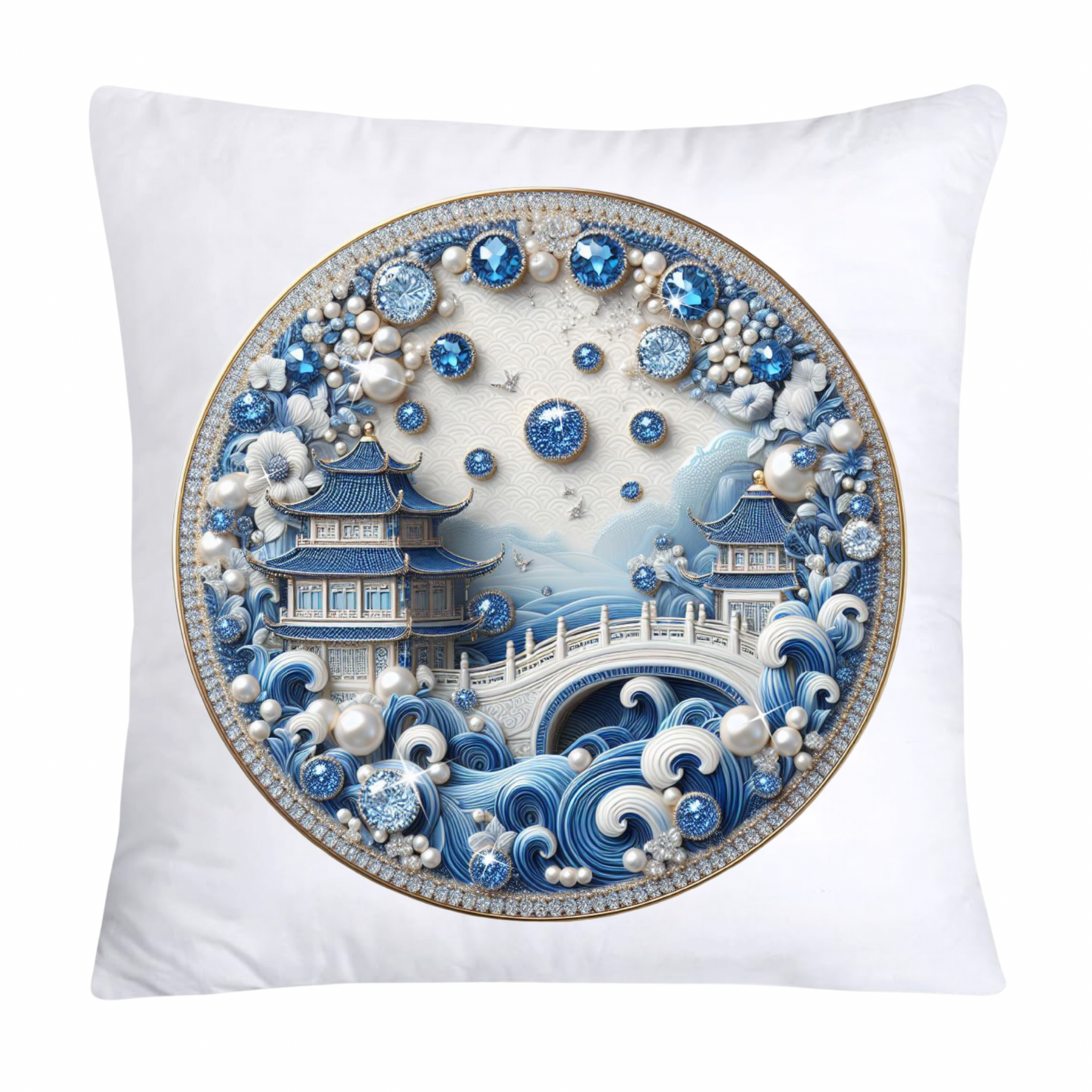 Blue Willow Chinoiserie Decorative Plate Pillow Covers-560