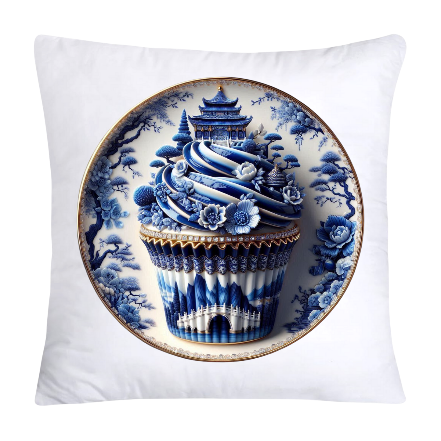 Blue Willow Chinoiserie Cupcake Throw Pillow Covers 18X18-35
