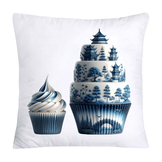 Blue Willow Chinoiserie Cupcake Throw Pillow Covers 18X18-21